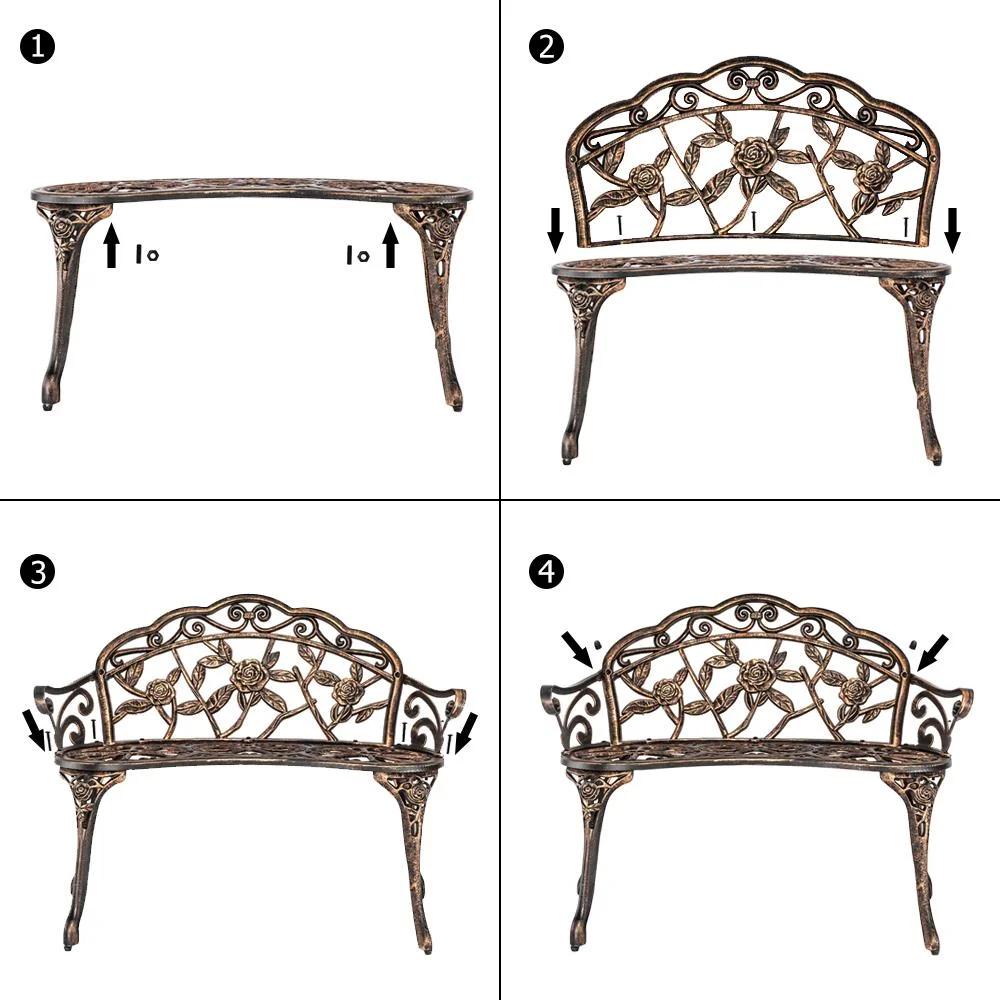 Courtyard Park Outdoor Patio Bench Leisure Rose Cast Aluminum Chair, Metal Loveseat Bench for Garden Patio, Porch, Deck, Bronze(Bronze) - Image 7