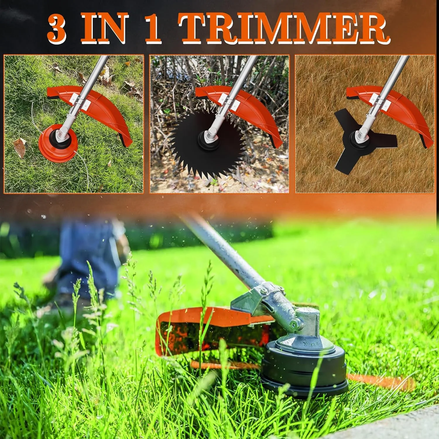 36cc Gas String Trimmer,2-Stroke 3 in 1 Gas Brush Cutter,Weed Eater Gas Powered and Gas Weed Wacke Trimmer for Weeds and Grass(36CC) - Image 5