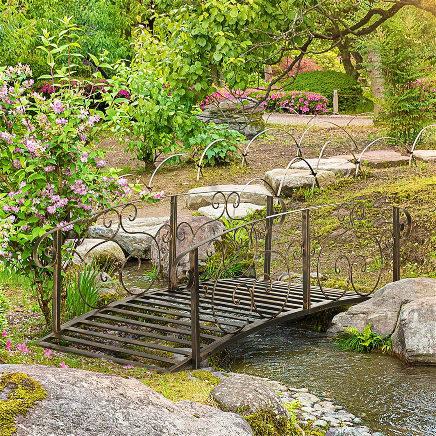 Demi Bonn 6 Ft. Metal Garden Bridge with Safety Side Rails, Decorative Classic Arc Footbridge for Your Backyard Ponds, Creeks, Streams, Bronze