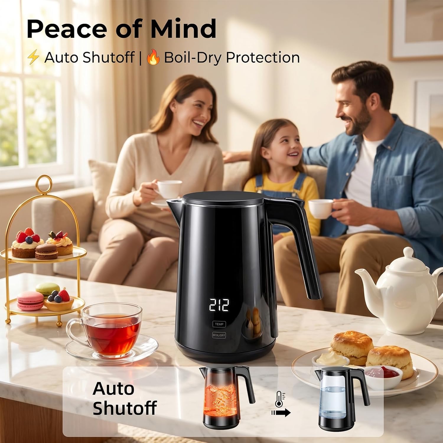Electric Kettle 1.0L, 1200W Fast Boiling, 7 Temp Settings & 4H Keep Warm