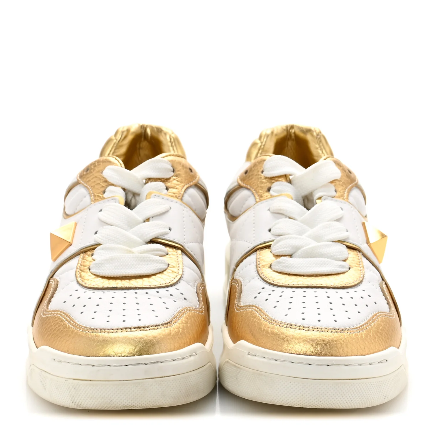 Calfskin Roman Stud Sneakers 37.5 White Gold