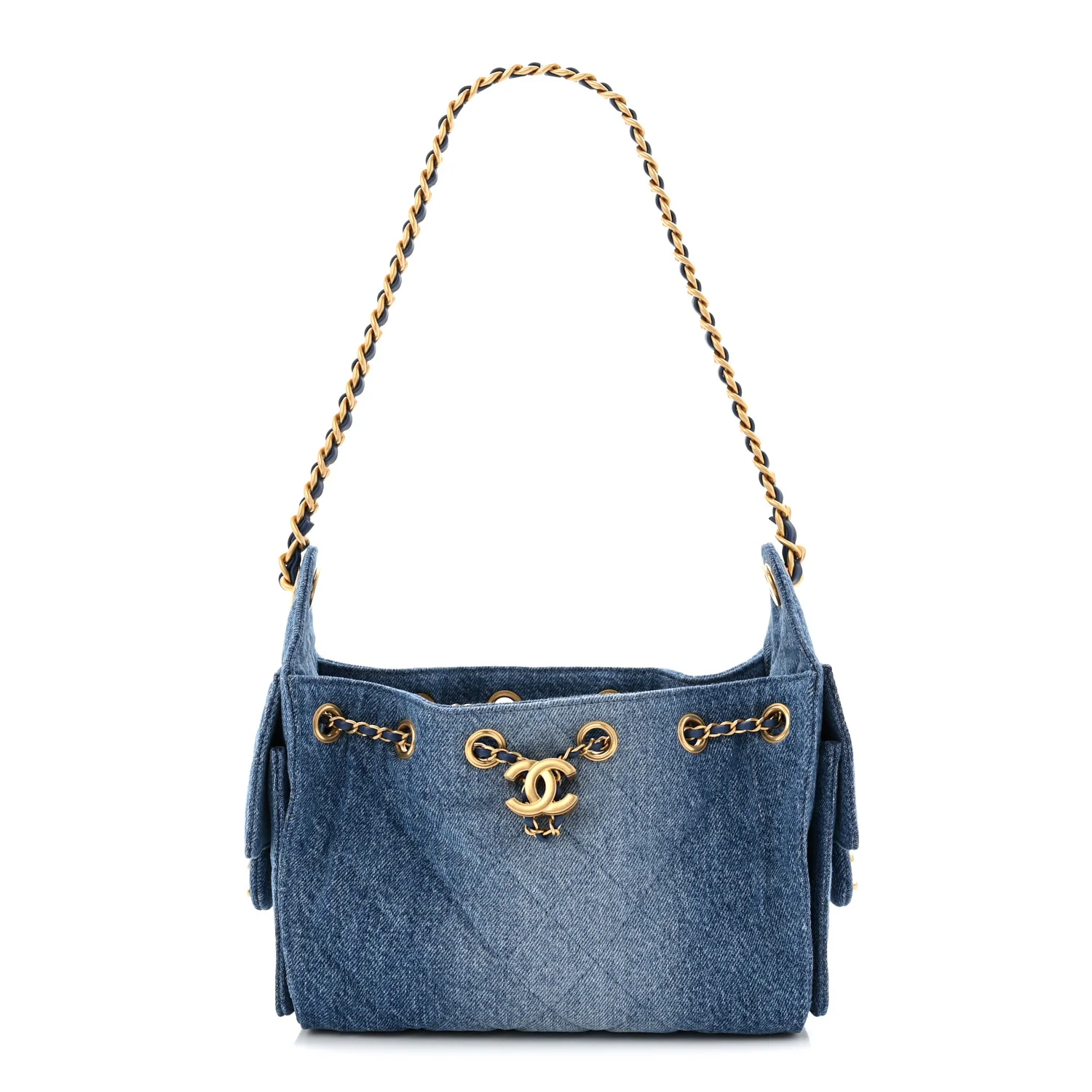 Washed Denim Quilted Mini Chanel 25 Handbag Blue