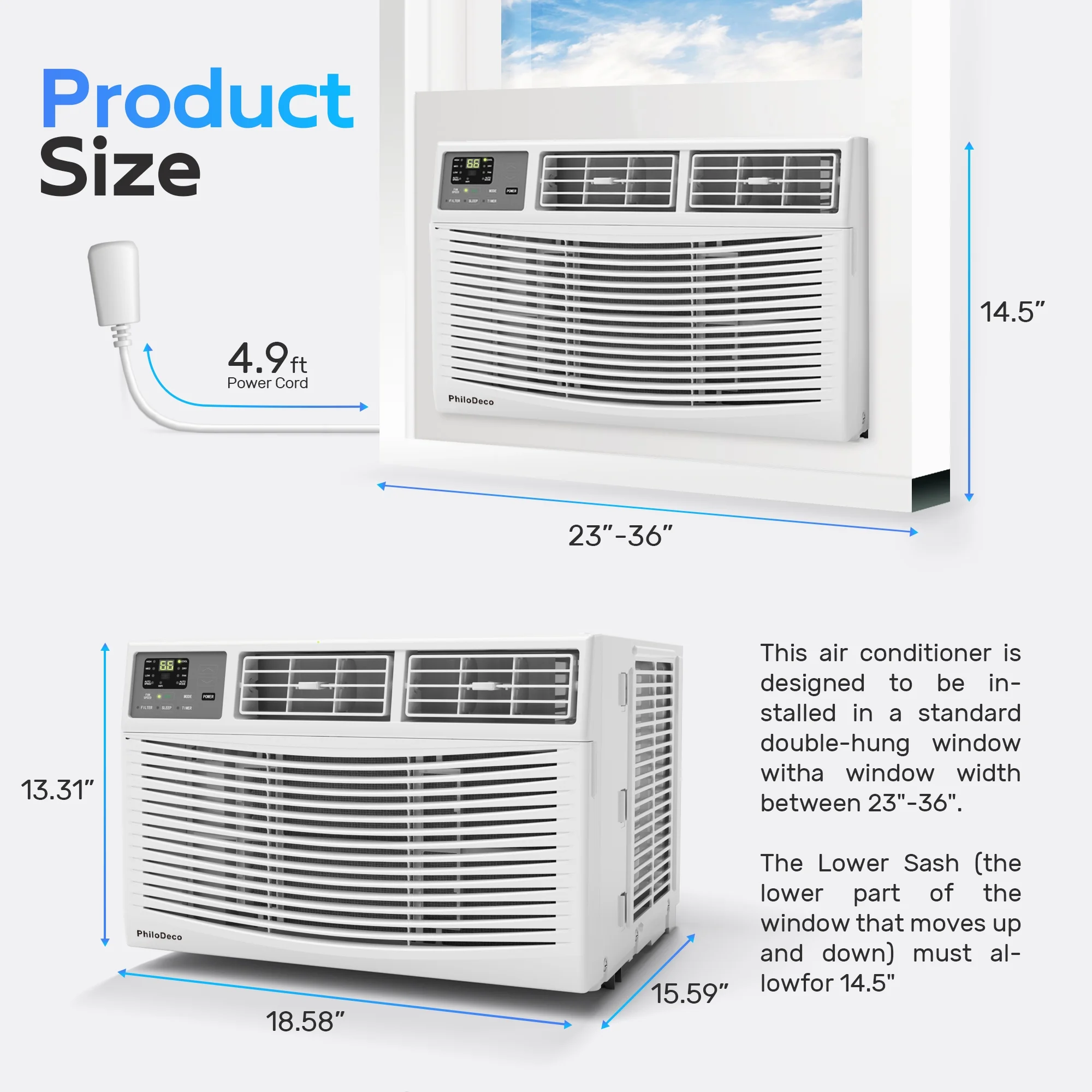 Window Air Conditioner 8000 BTU 350 Sq. Ft. Intelligent, LED Display Screen, with Remote Control, Ac Can Be Used As a Dehumidifier/Fan, Operates Quietly, Energy - Saving. Timer/Sleep and ECO