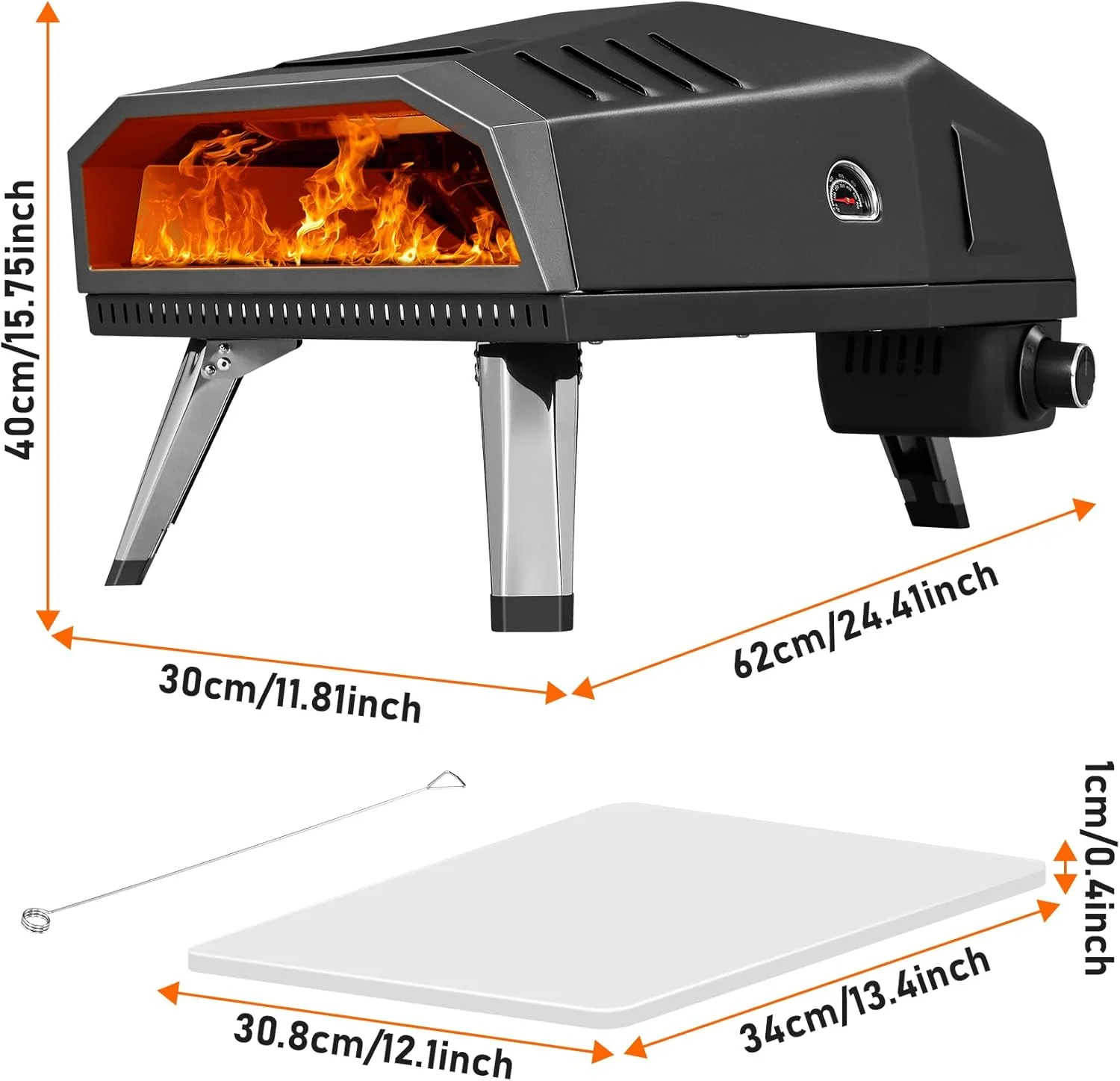 12" Pizza Oven, Pizza Oven Outdoor with Folding Design, Portable Outdoor Propane Gas Oven with Integrated Thermometer for Backyard, Camping, Picnic - Image 3