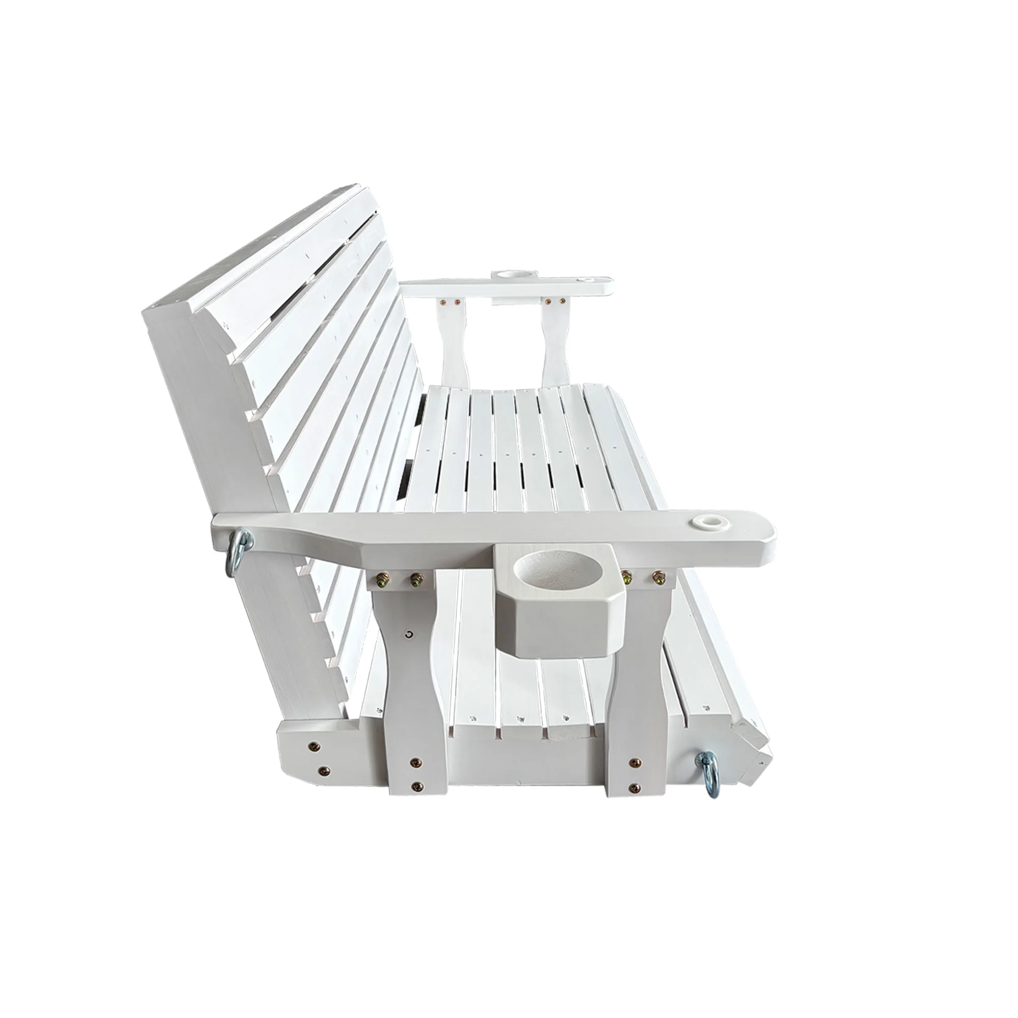 5 Ft Outdoor Wooden Porch Swing with Cupholders, Heavy Duty 880 LBS For 3 Person,All-Weather resistant, White(White/3-Person) - Image 8