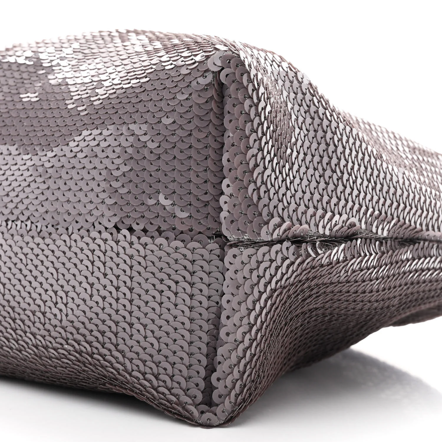 Sequin Medium Donut Chain Flamenco Knot Clutch Grey