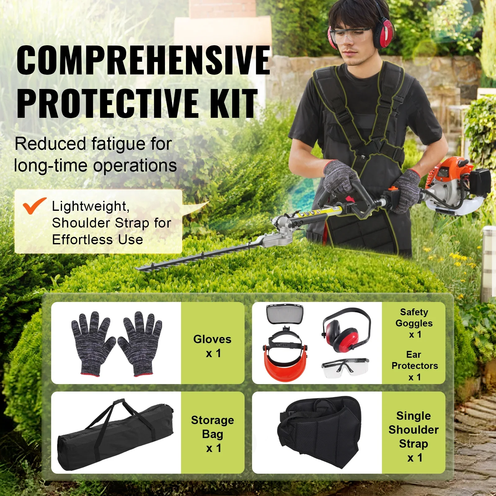 KFFKFF 26CC 5-in-1 Versatile Gardening Tools, Gas-Powered Hedge Trimmer, Grass Cutter, Line Trimmer, Edger, and Pole Saw with Extendable Shaft