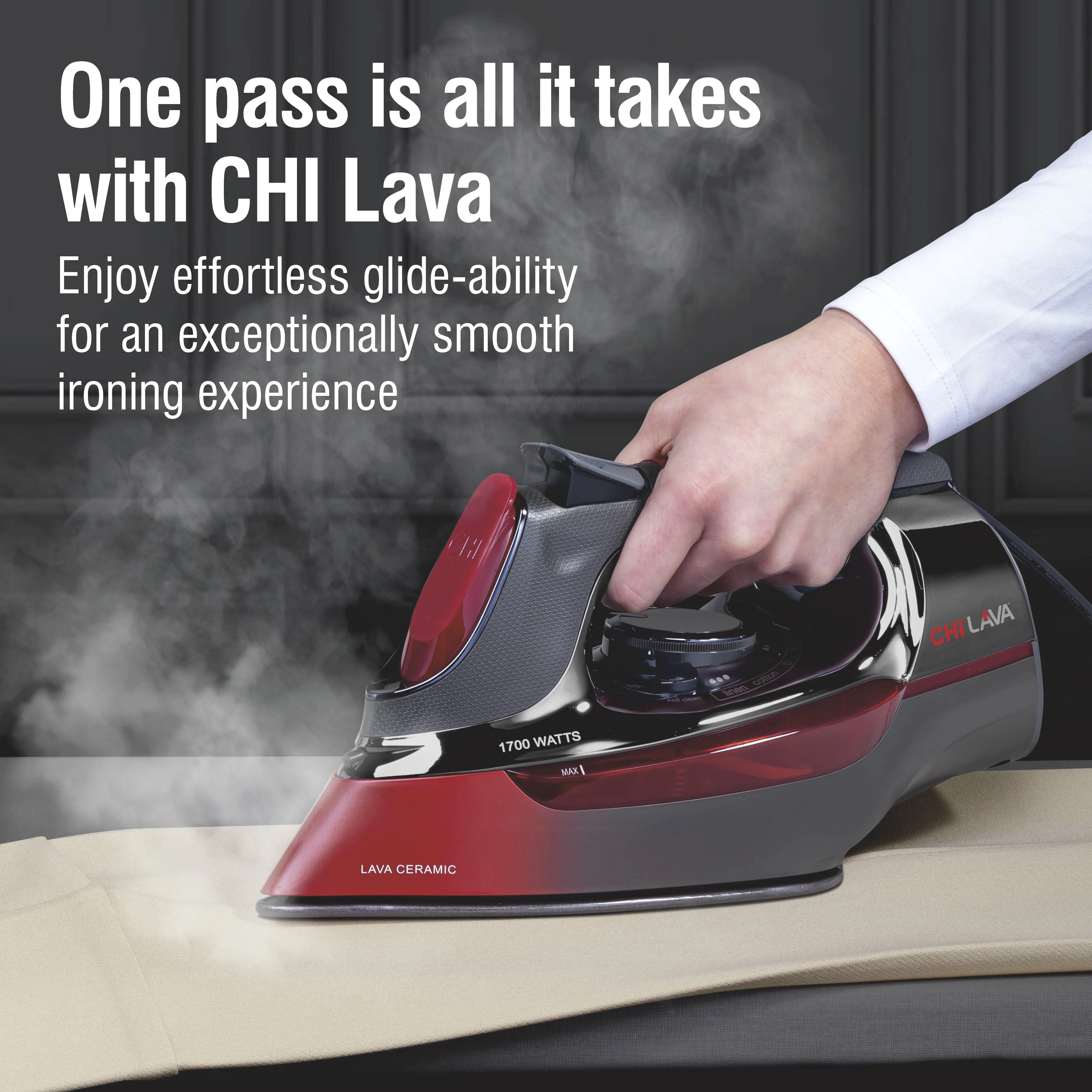 CHI Lava Clothing Iron, Steam Iron for Clothes with Lava Ceramic Soleplate & Retractable Cord, Black