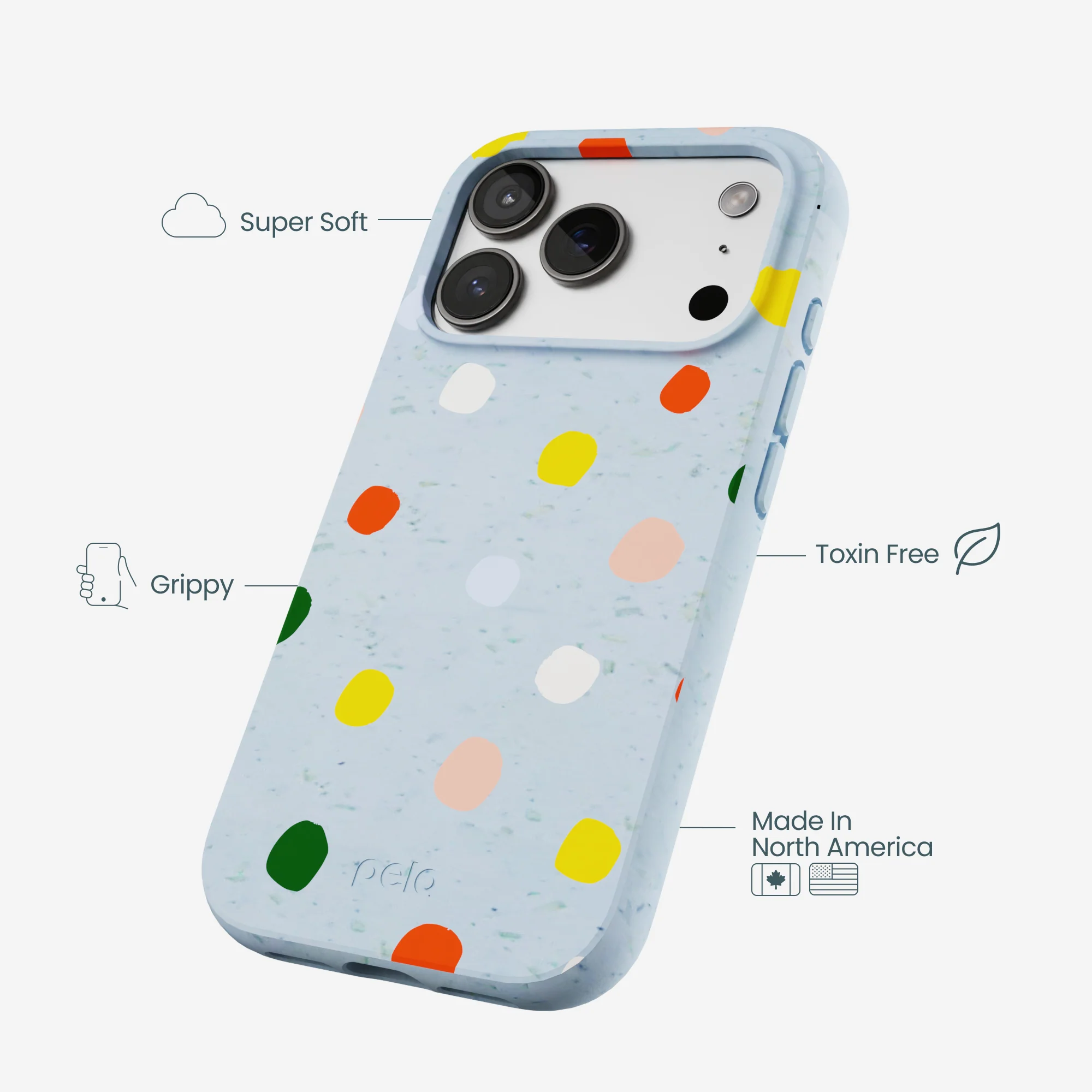 Powder Blue Rainbow Dots iPhone 17 Pro Case