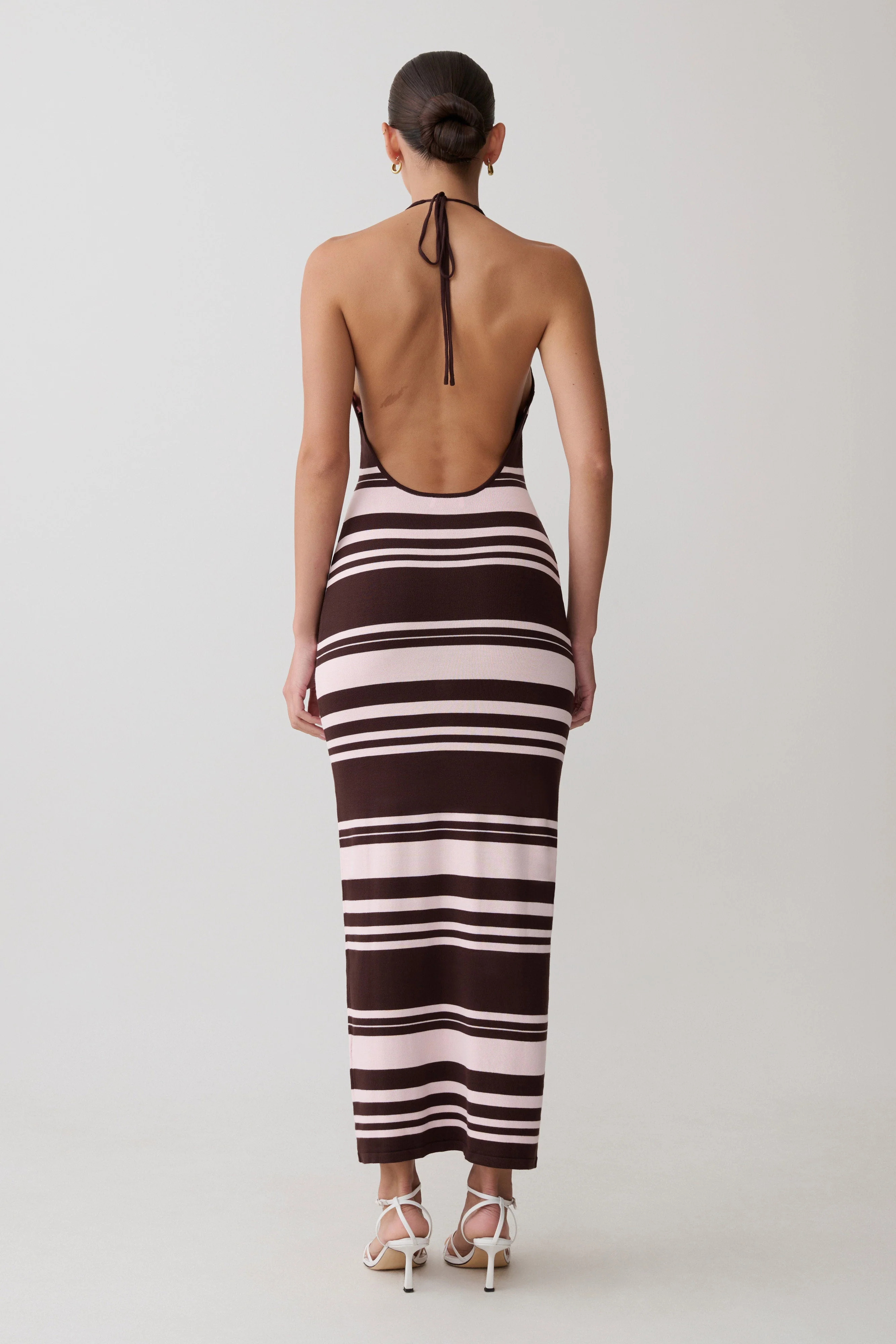 Brienne Stripe Midi Dress - Pink/Chocolate