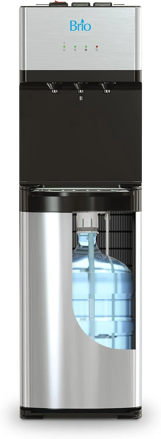 Fontaine à eau Brio à chargement par le bas, autonettoyante, avec distributeur d'eau et 3 réglages de température.