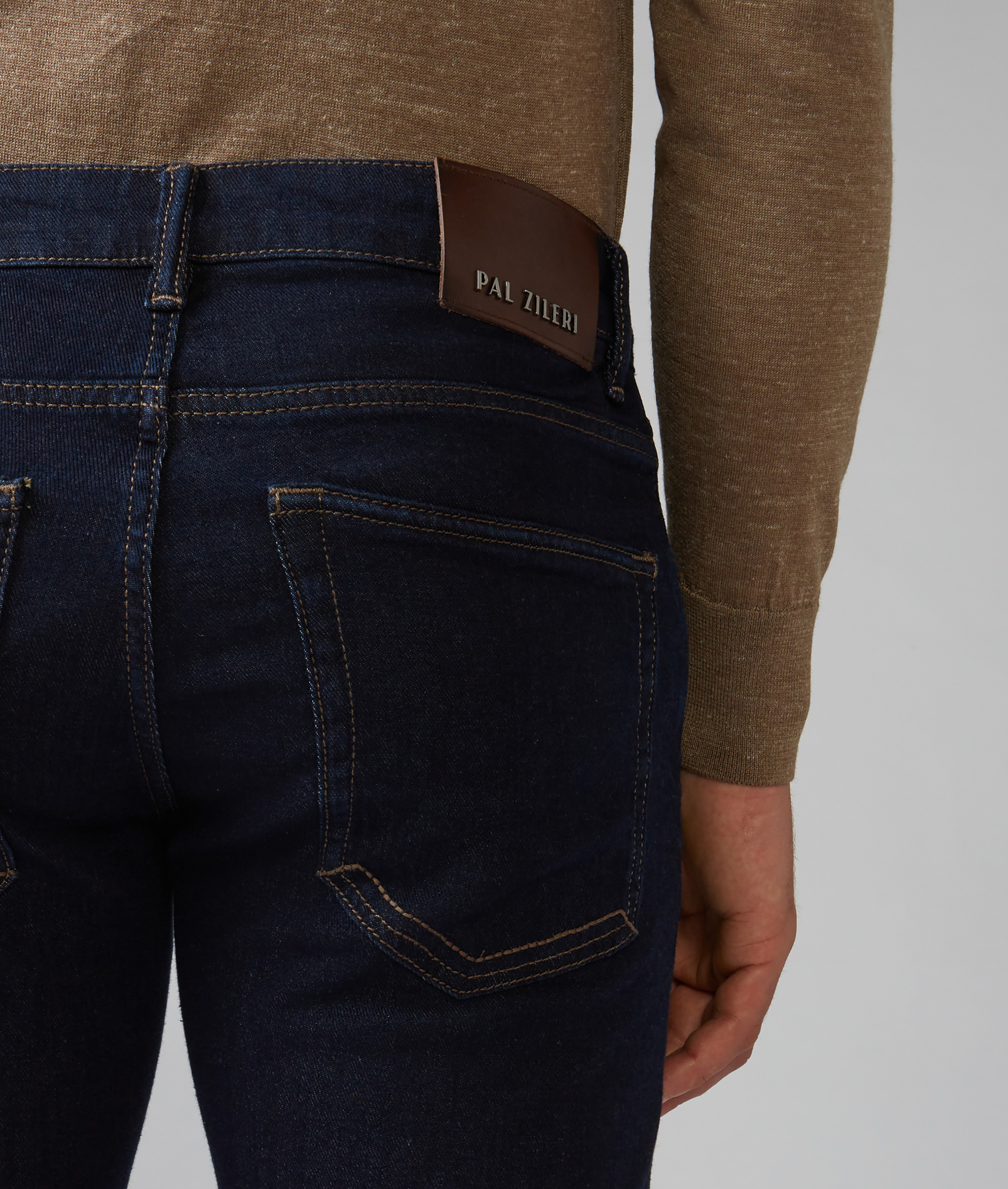 5 POCKET PANTS IN DENIM STONE WASHED EFFECT NAVY BLUE