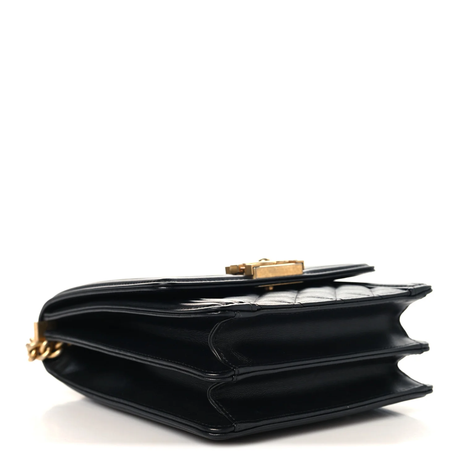 Calfskin Quilted North South Boy Flap Black