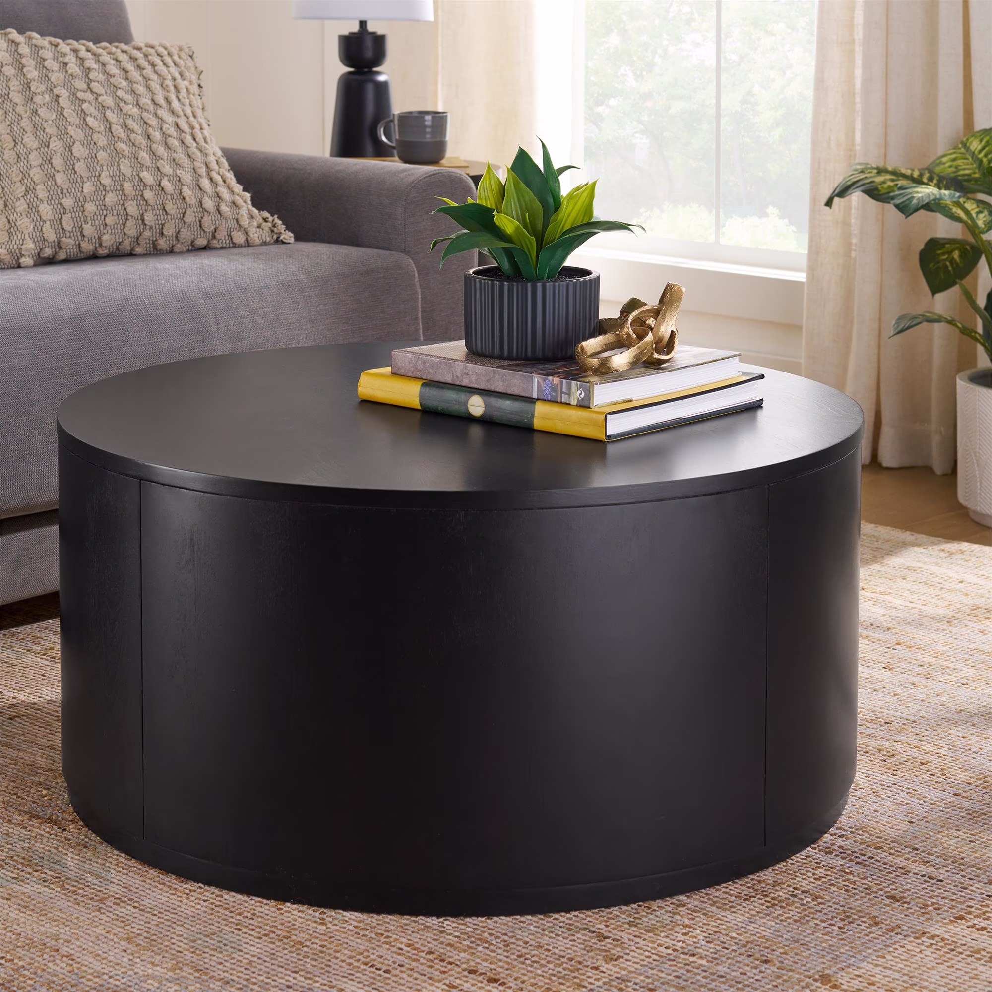 Better Homes Gardens Miller Drum Coffee Table, Black(Black)