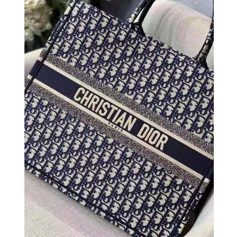 CD Unisex CD Large Book Tote Navy Blue CD Oblique Embroidery