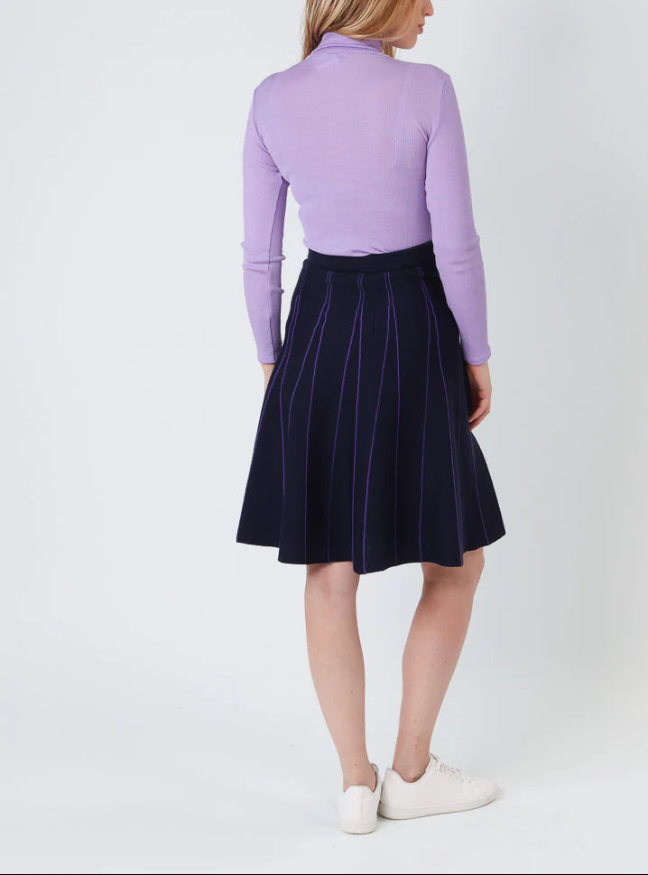 Jupe plissée femme en laine bleu marine