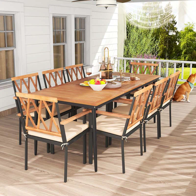 Eletriclife 9 Pieces Patio Dining Set with 1.9 Inch Umbrella Hole and Seat Cushions