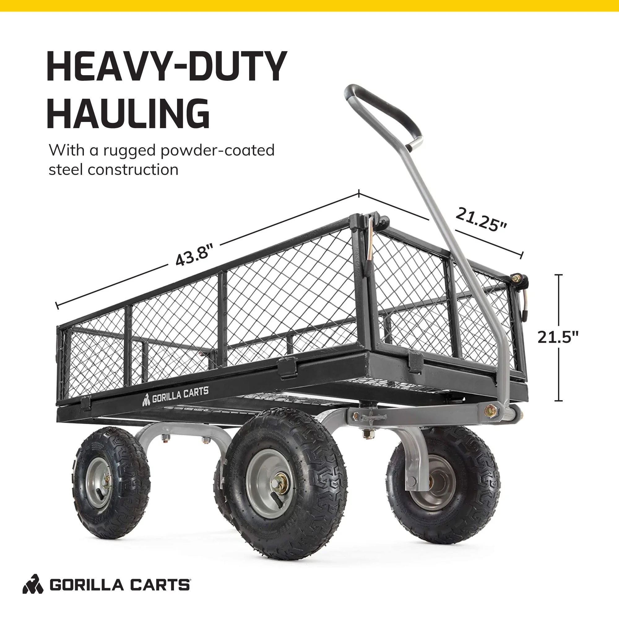 Steel Utility Cart with Removable Side Panels, 800 lb Capacity, Black - Image 4