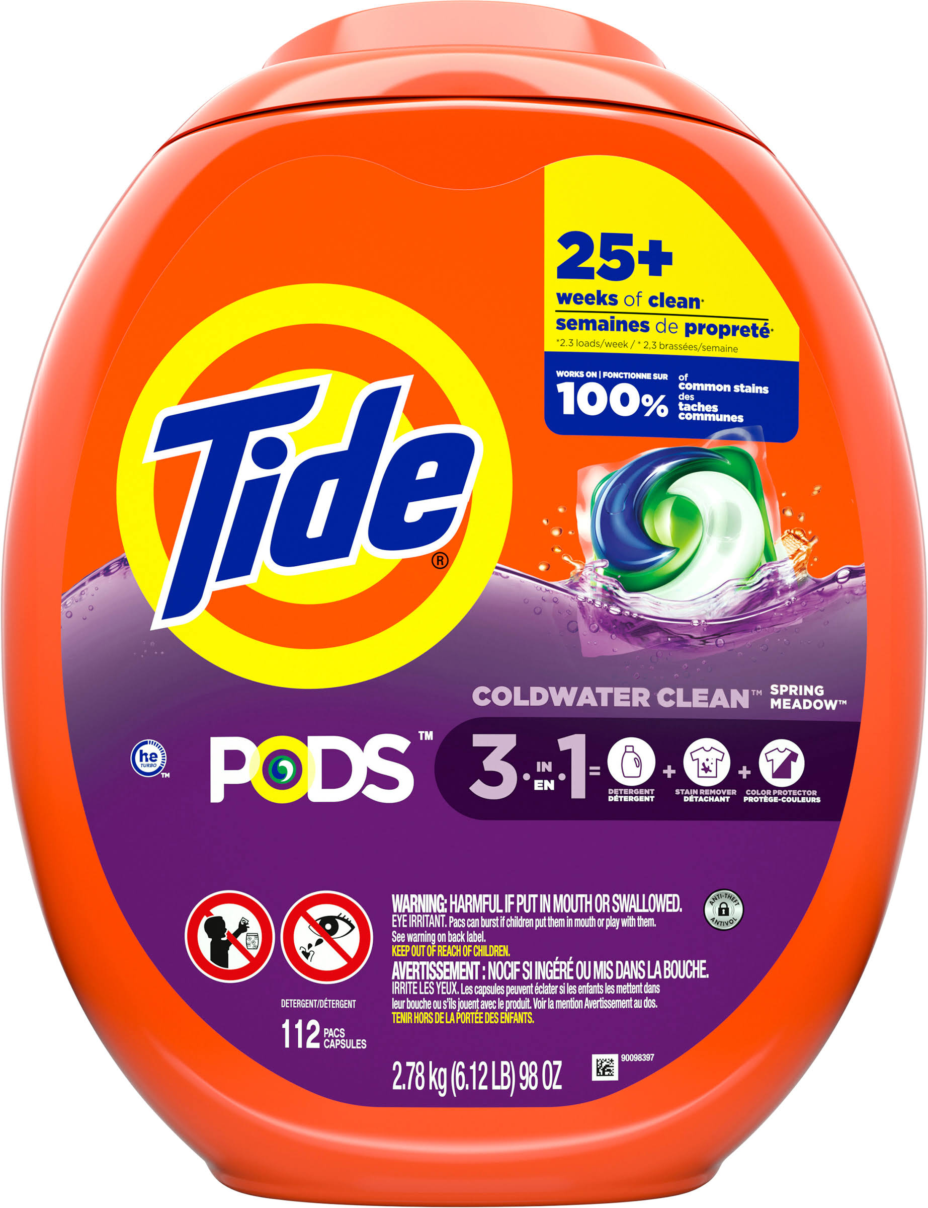 Tide Pods Detergent, Coldwater Clean, Spring Meadow - 112 pacs, 2.78 kg
