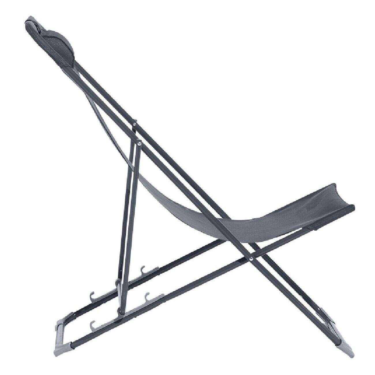 Chilienne Garden pliante avec têtière 3 positions grise 56x82xH76-90cm