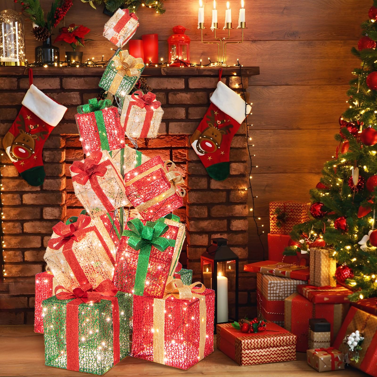 Tangkula 5.6 FT Christmas Lighted Gift Box Tower