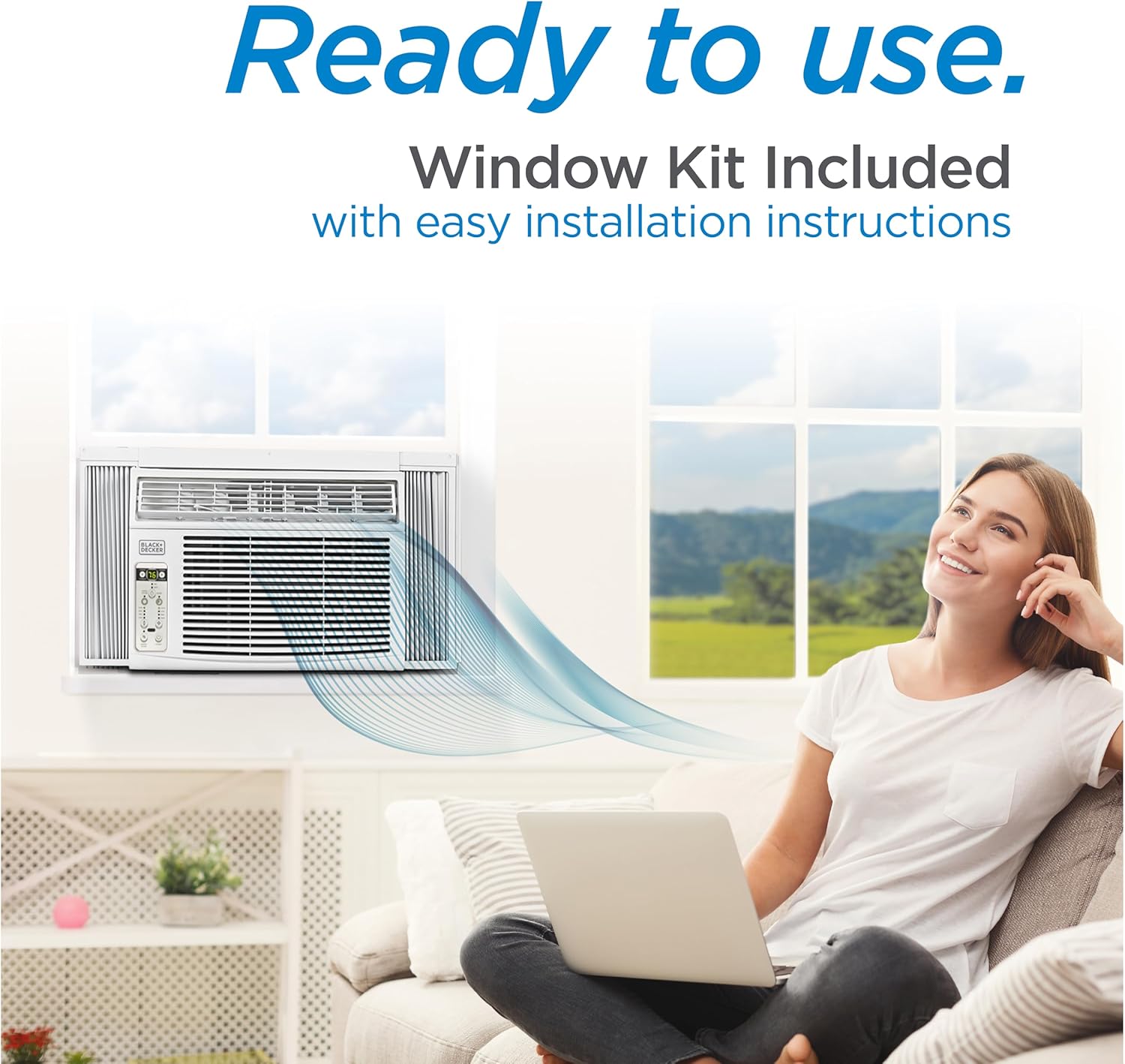 BLACK+DECKER Window Air Conditioner 8000 BTU, AC Window Unit Cools Up to 350 Square Feet, AC Unit with Remote Control, 3 Cooling Speeds and Fan Only Function, BD08WT6, White