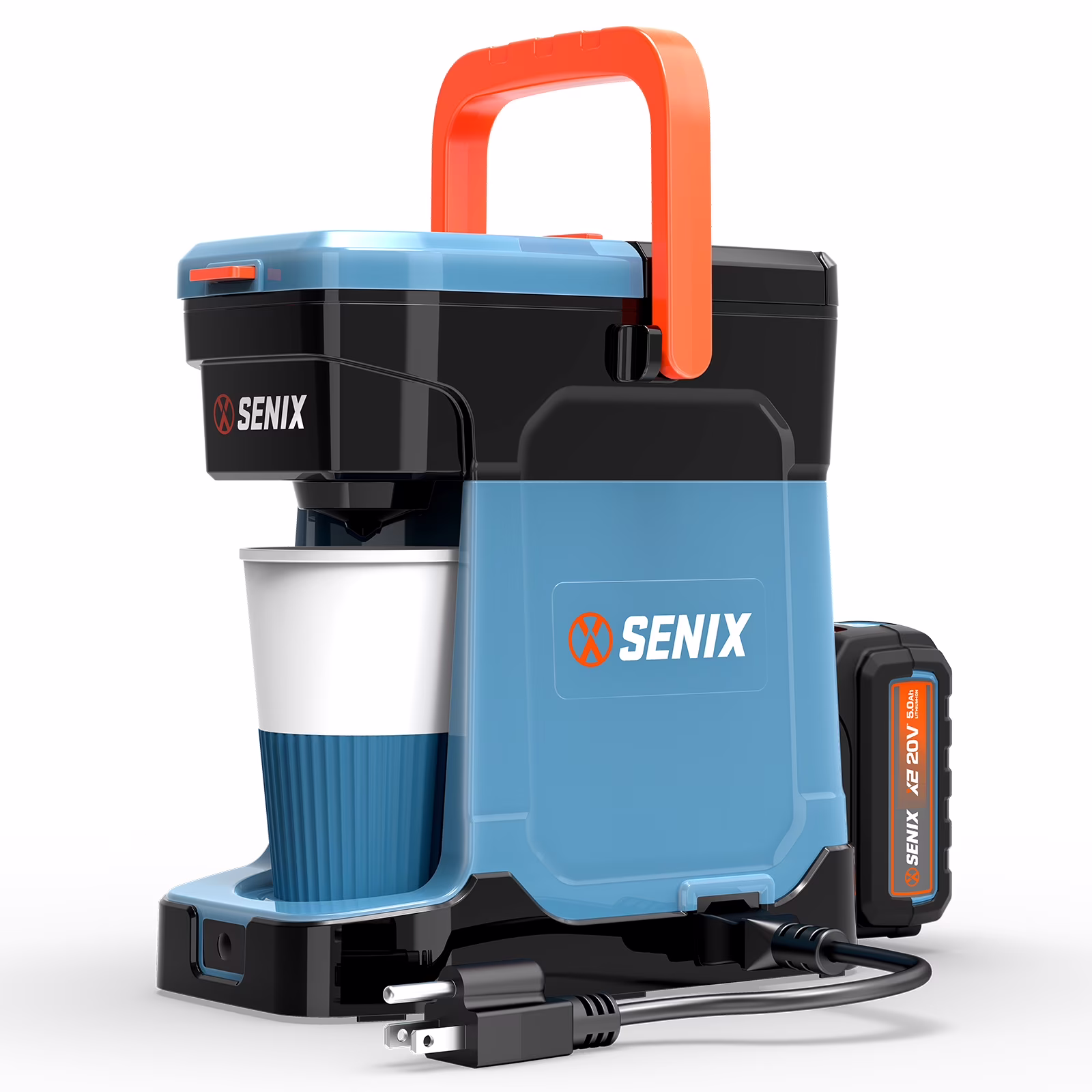 SENIX Single Serve Coffee Maker, Plug - in & Battery Coffee Machine, 8 oz, Compatible with K - Cup, Grounds, Pods for Travel, Camping, Outdoor, Home, Job Sites Includes Battery & Charger