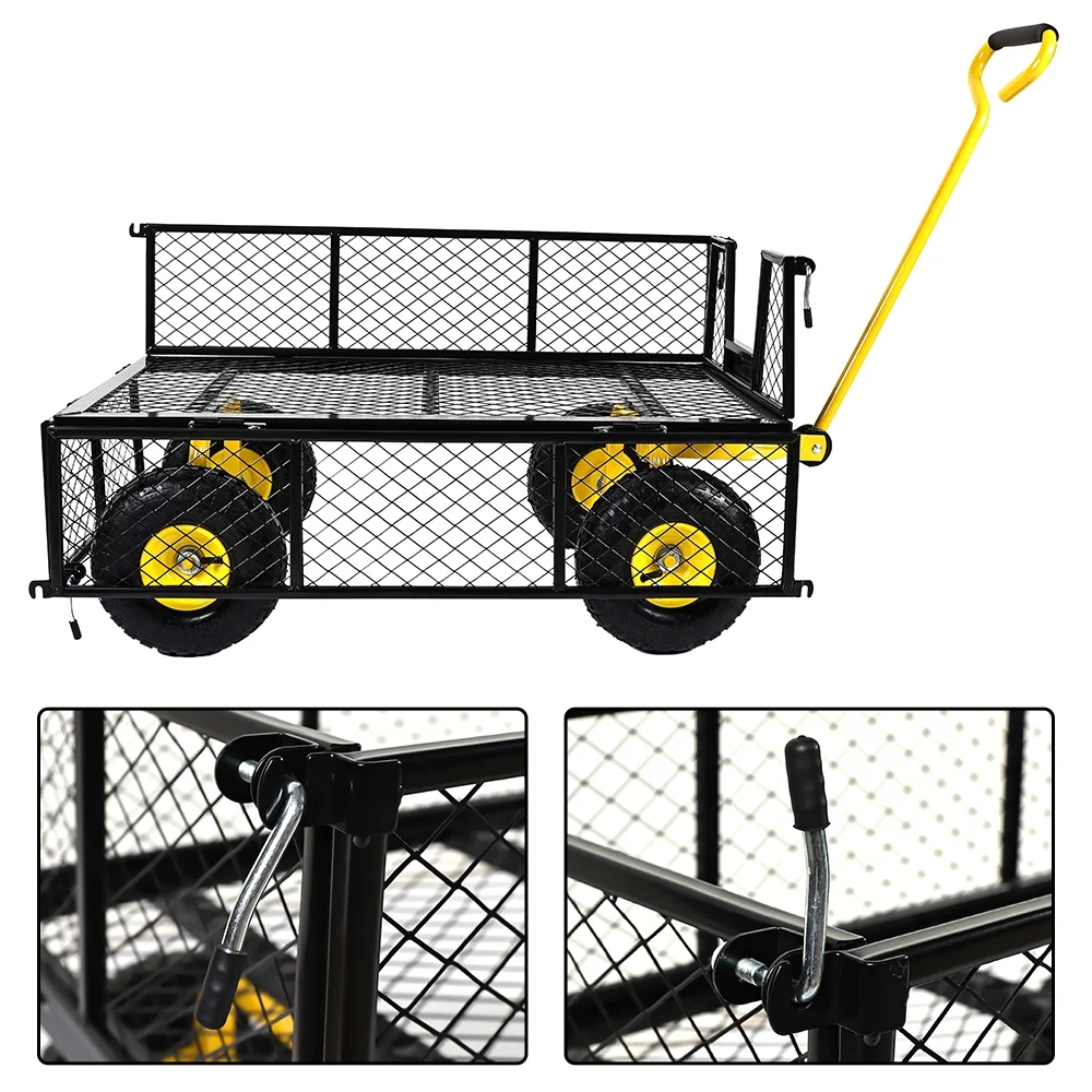 MAXVINI 900 lb Heavy Duty Steel Garden Cart, Garden Wagon Cart on Wheels, Outdoor Metal Yard Utility Wagon Carts with 10