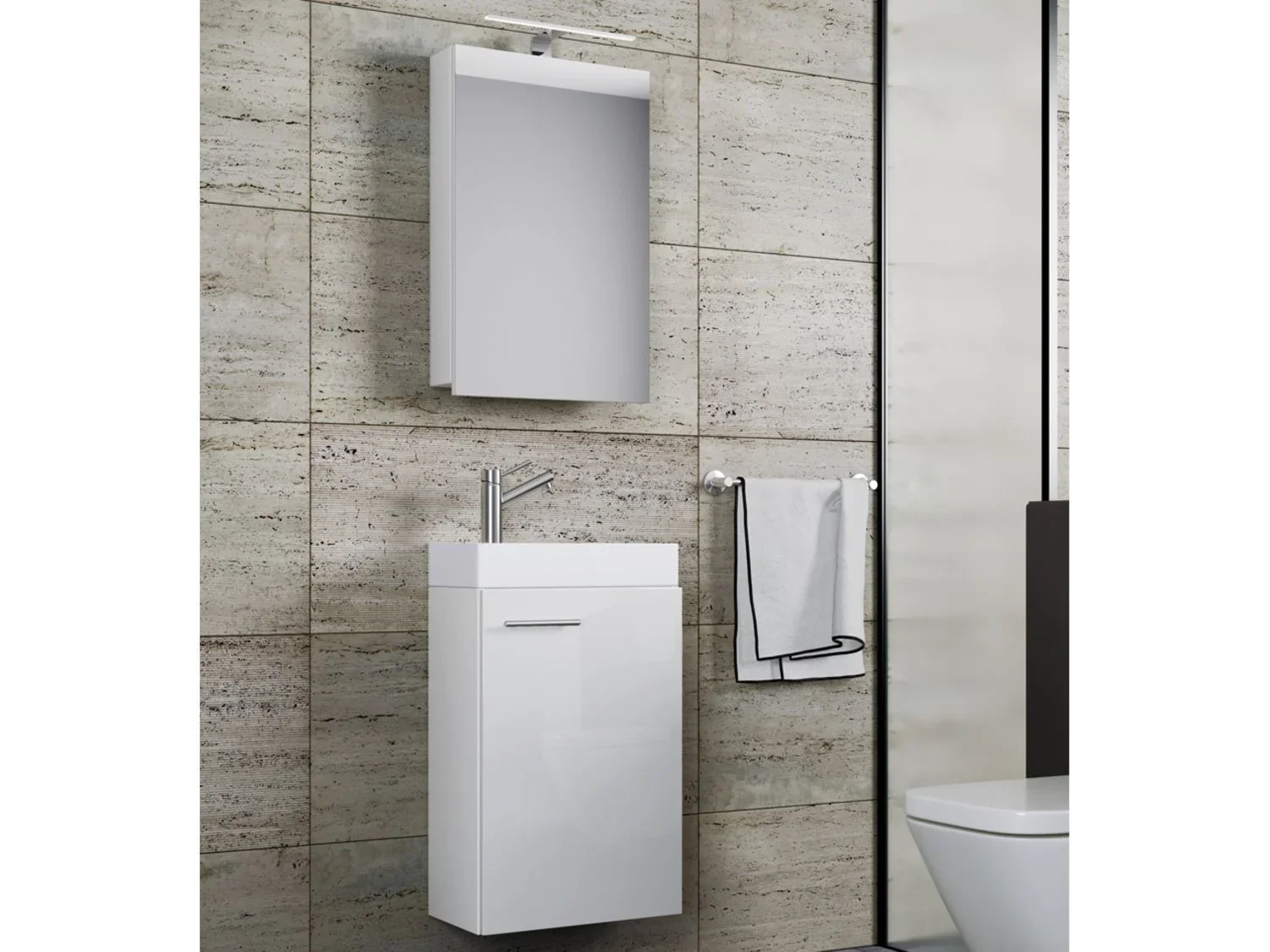 VCM Set d'armoire  glace ou miroir et meuble sous vasque avec lavabo Slito, pour salle de bain