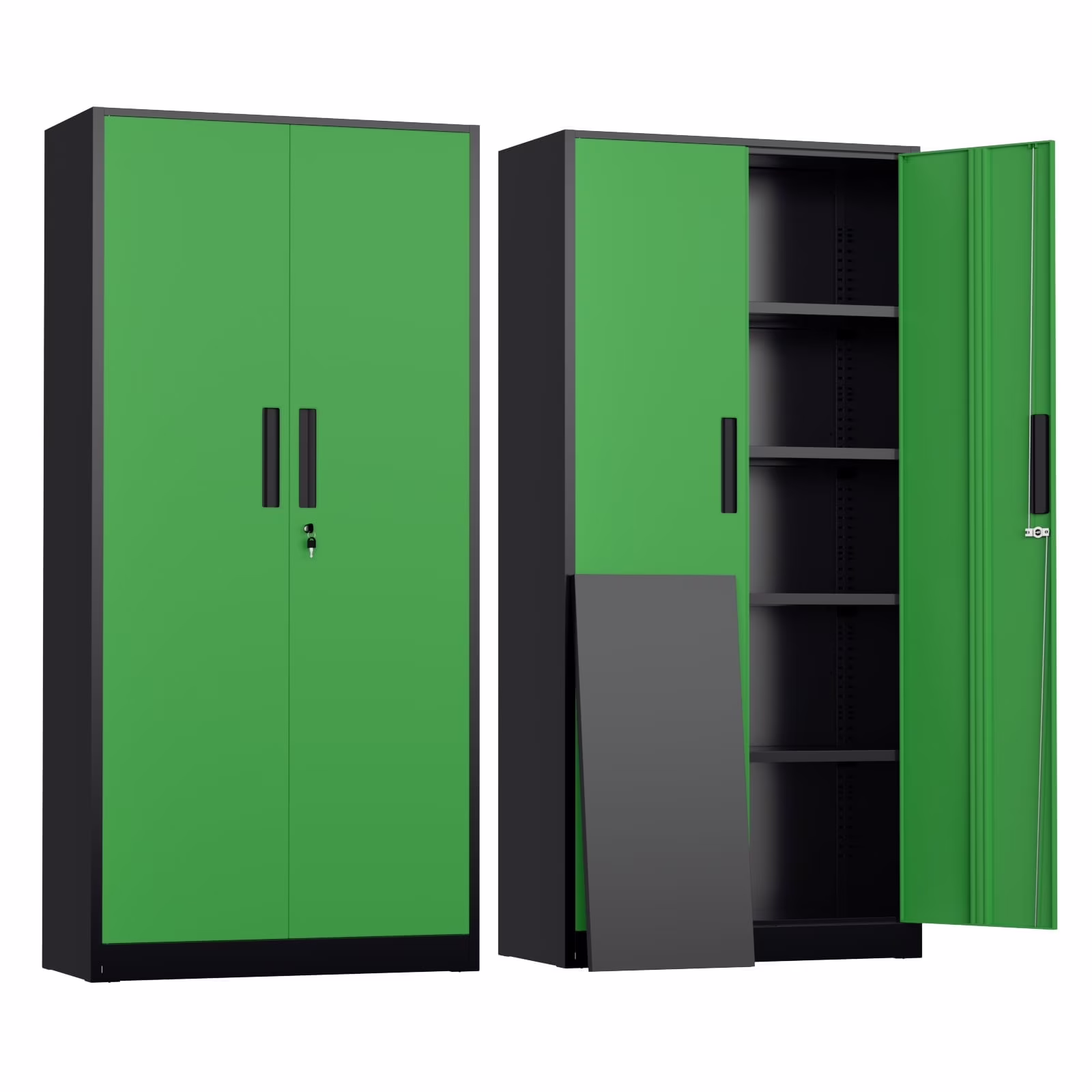 71" Metal Garage Storage Cabinet with Locking Doors and Adjustable Shelves for Home, Office(Black)(Black) Image 5