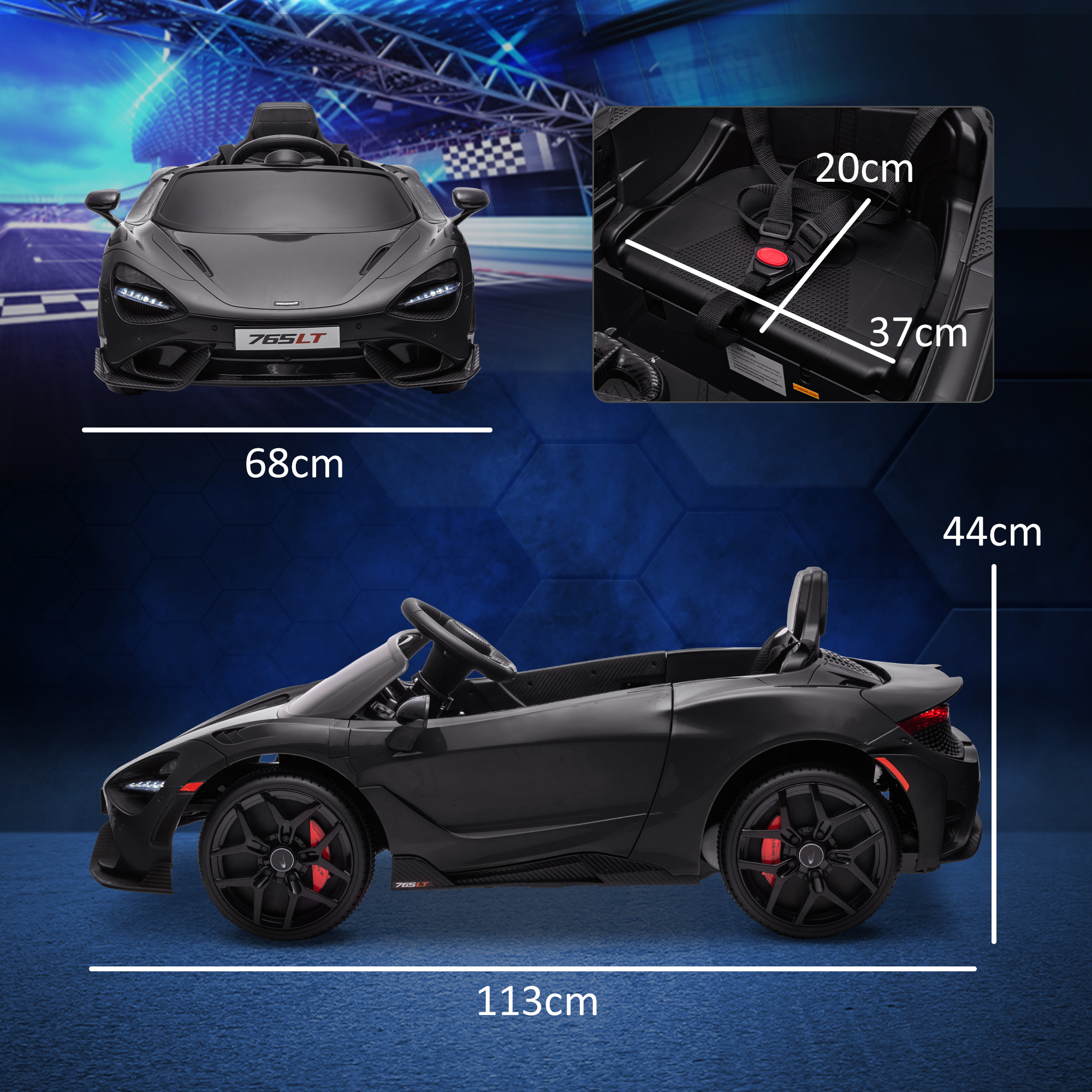 AIYAPLAY Kinder Elektrische Auto met Vleugeldeuren, Afstandsbestuurbaar, Zachte Start en LED-verlichting, Zwart