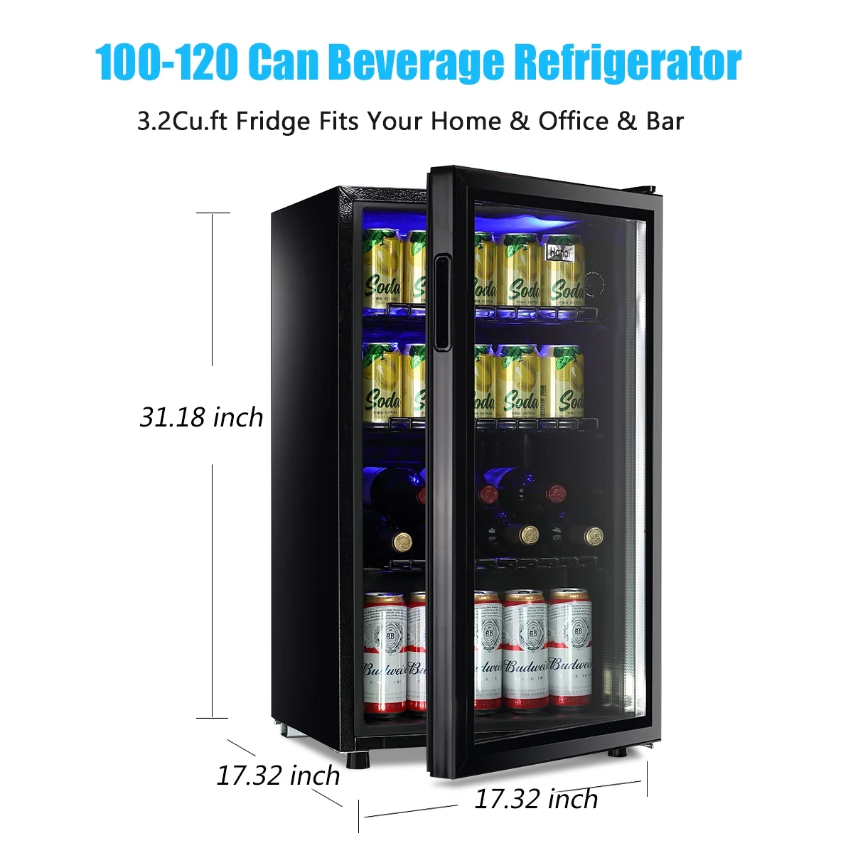 Compact Beverage Refrigerator, 100 Can Capacity, Glass Door, Black Stainless Steel(3.2 cu ft) - Image 9