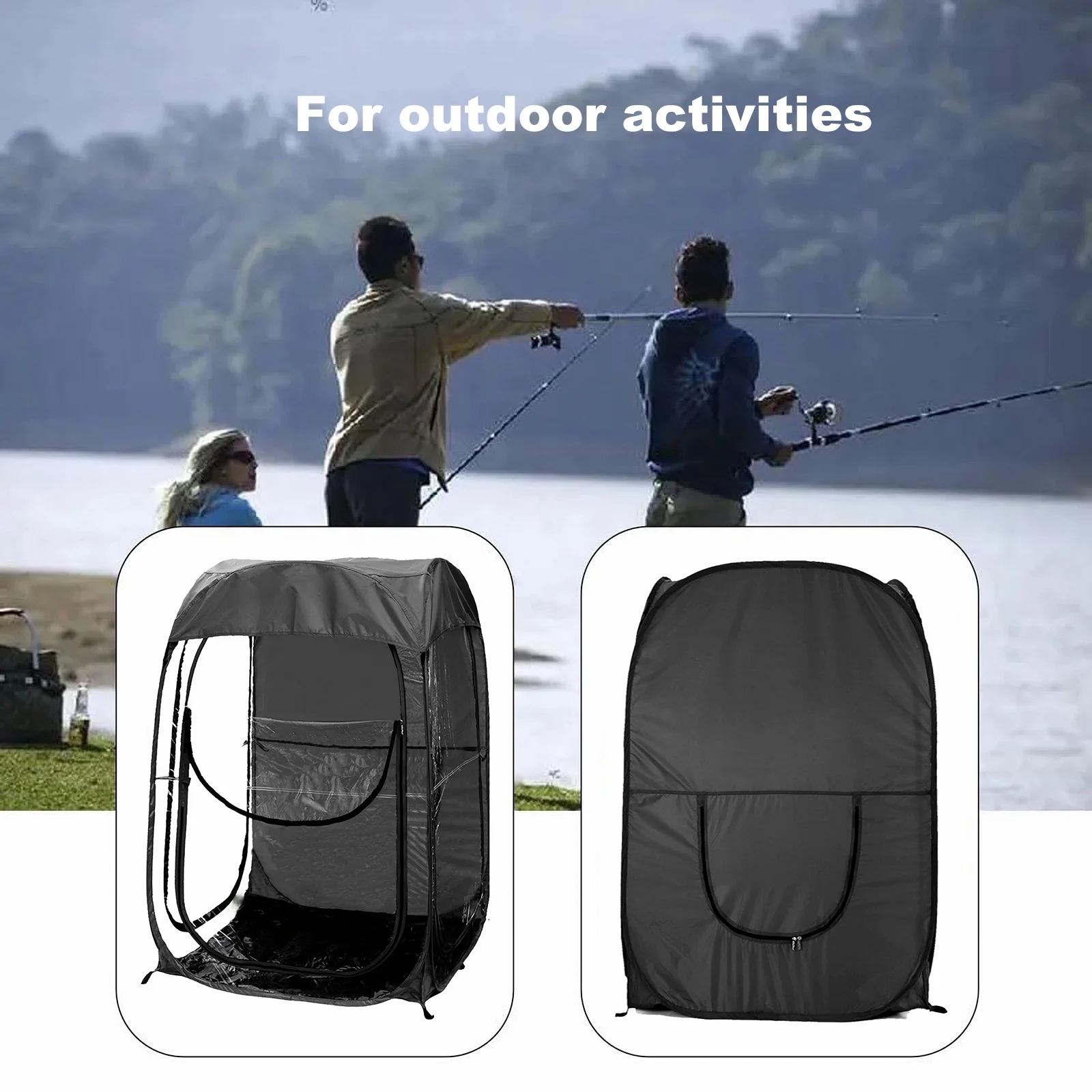 Portable Pop Up Tent, Instant Setup Sports Shelter for Camping/Fishing, Wind Rain Protection, Lightweight Compact Carry (21"), Black Image 5