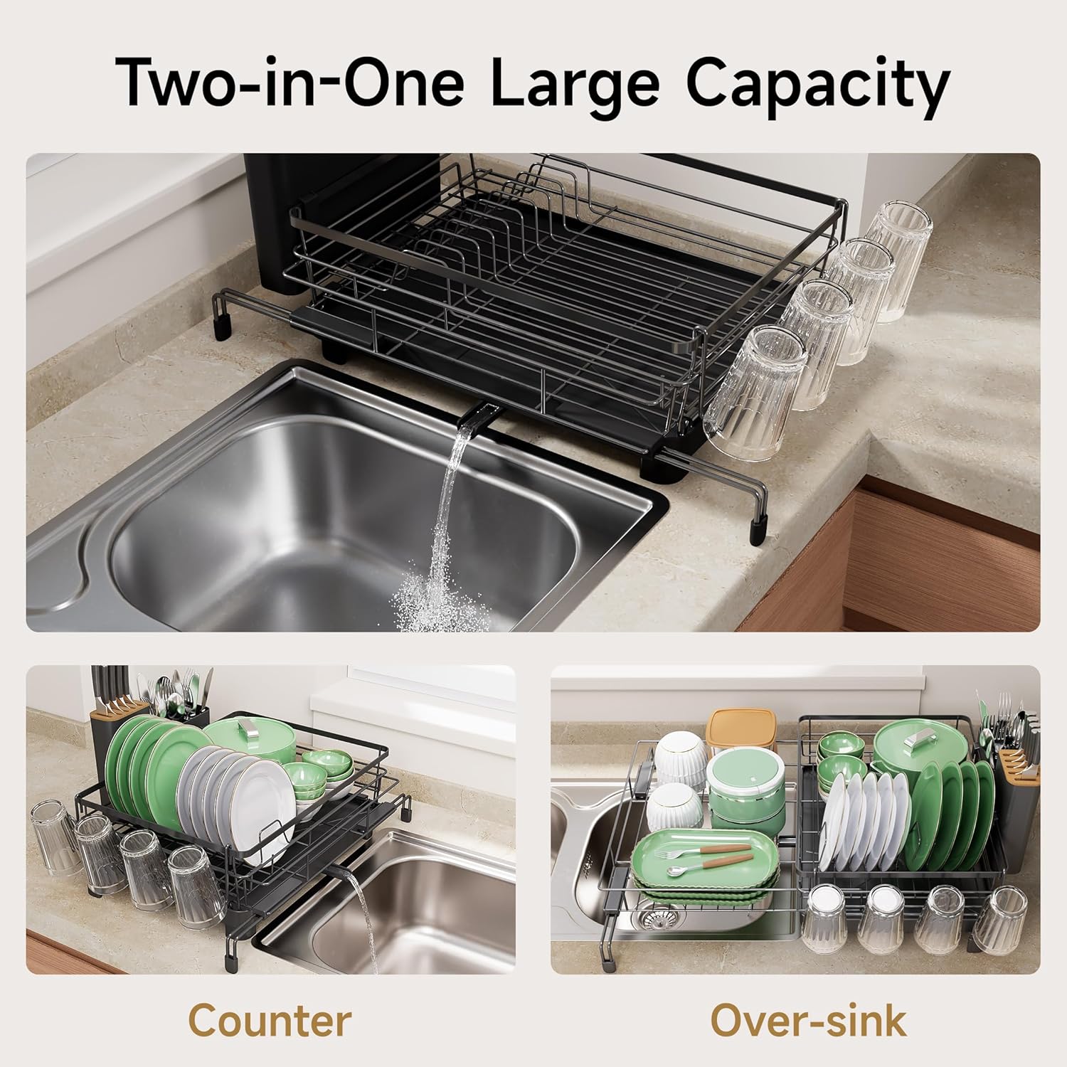 Runnatal Dish Drying Rack - Expandable Large Dish Rack Over Sink