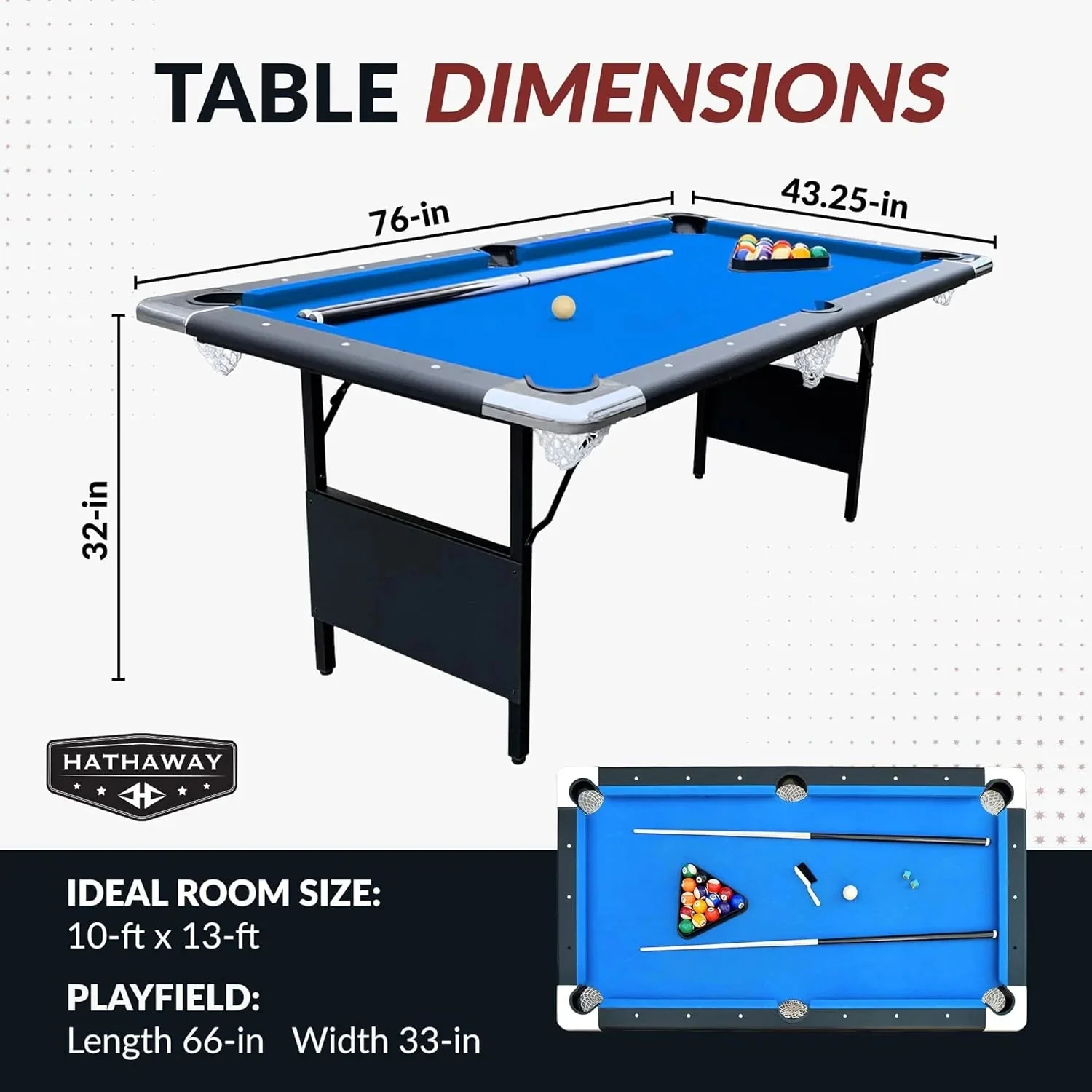 6 ft Portable Pool Table, Adults Folding Billiards Tables for Game Room with Easy Foldable Storage, Includes Full Set of Billiard Balls,…