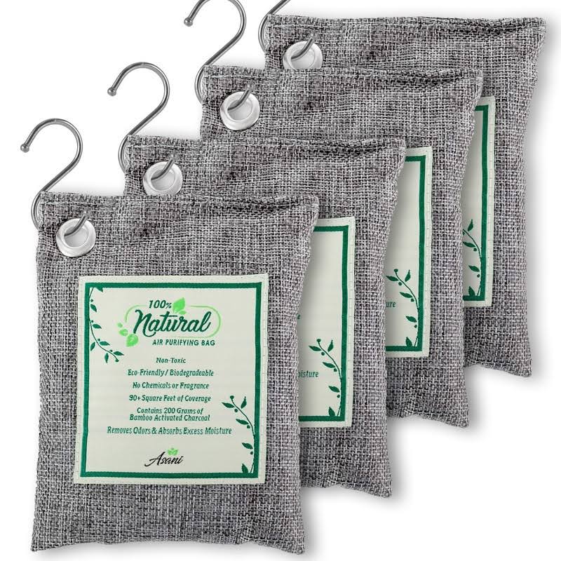 Air Purifier Bags with Bamboo Activated Charcoal Purifying Pack of 4 Natural Air Freshener Deodorizer Moisture Absorber and Odor Eliminators for