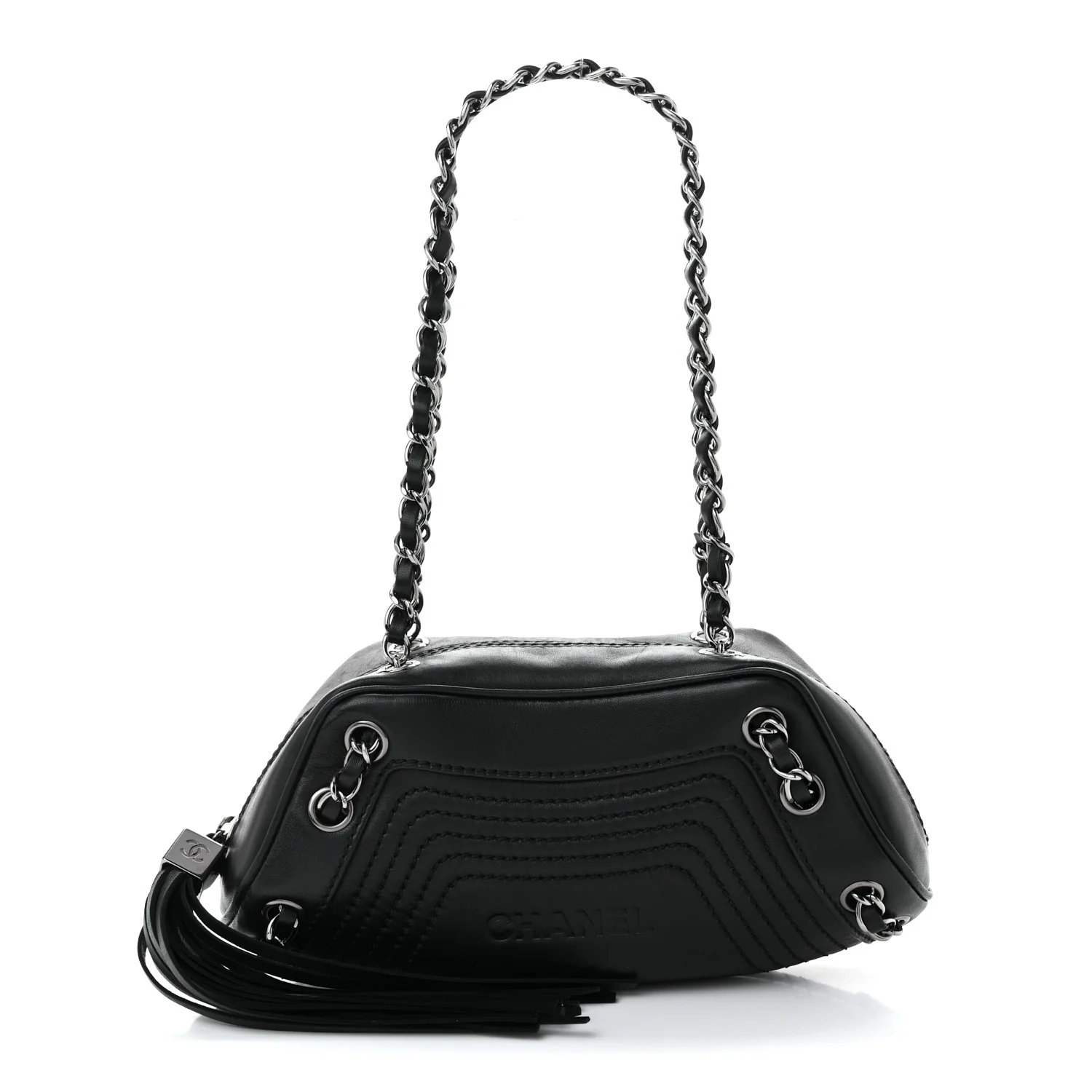 Lambskin Lax Small Tassel Shoulder Bag Black