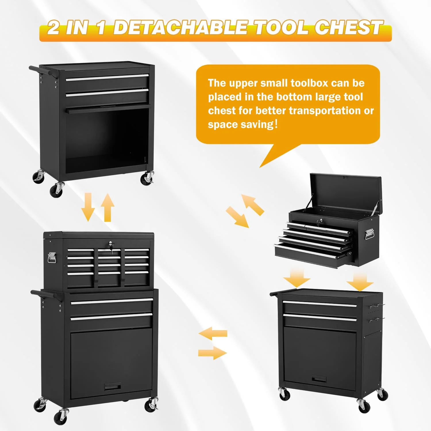 AECOJOY Rolling Tool Chest with Wheels and  8 Drawers, Detachable Metal Tool Box with Drawers