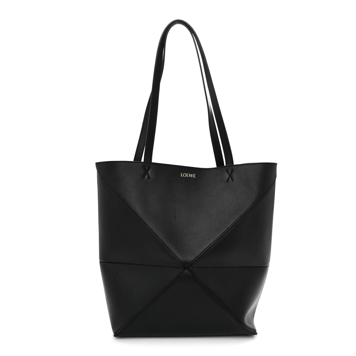 Shiny Calfskin Medium Puzzle Fold Tote Black
