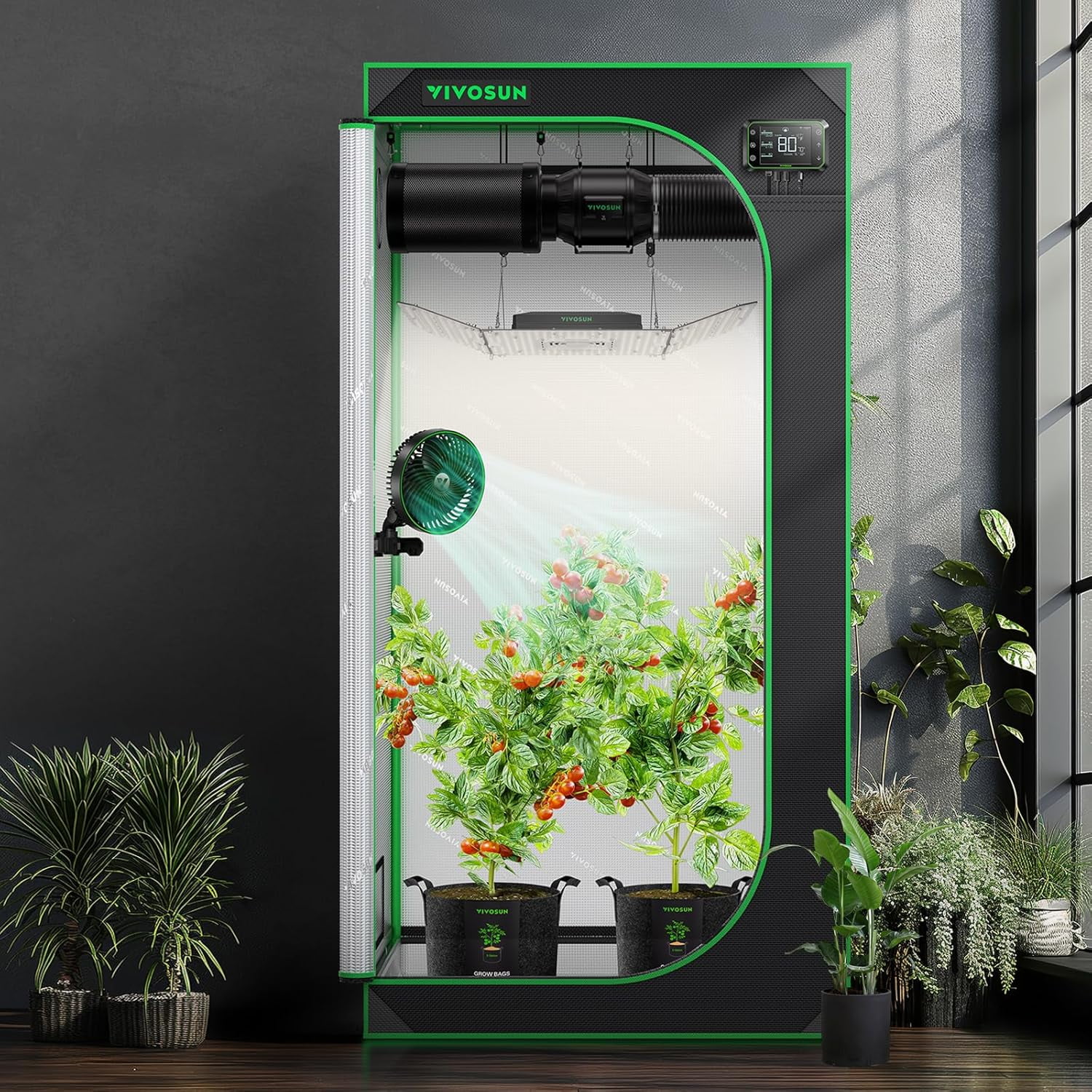 S336 3x3 Grow Tent, 36"x36"x72" High Reflective Mylar with Observation Window and Floor Tray for Hydroponics Indoor Plant for VS2000/VS3000 - Image 4