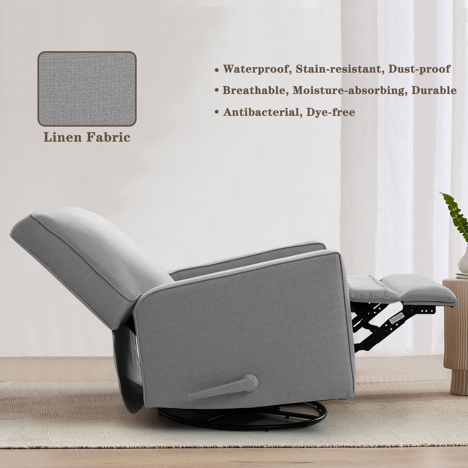 Fauteuil inclinable manuel à bascule pivotant pour chambre d'enfant, en tissu