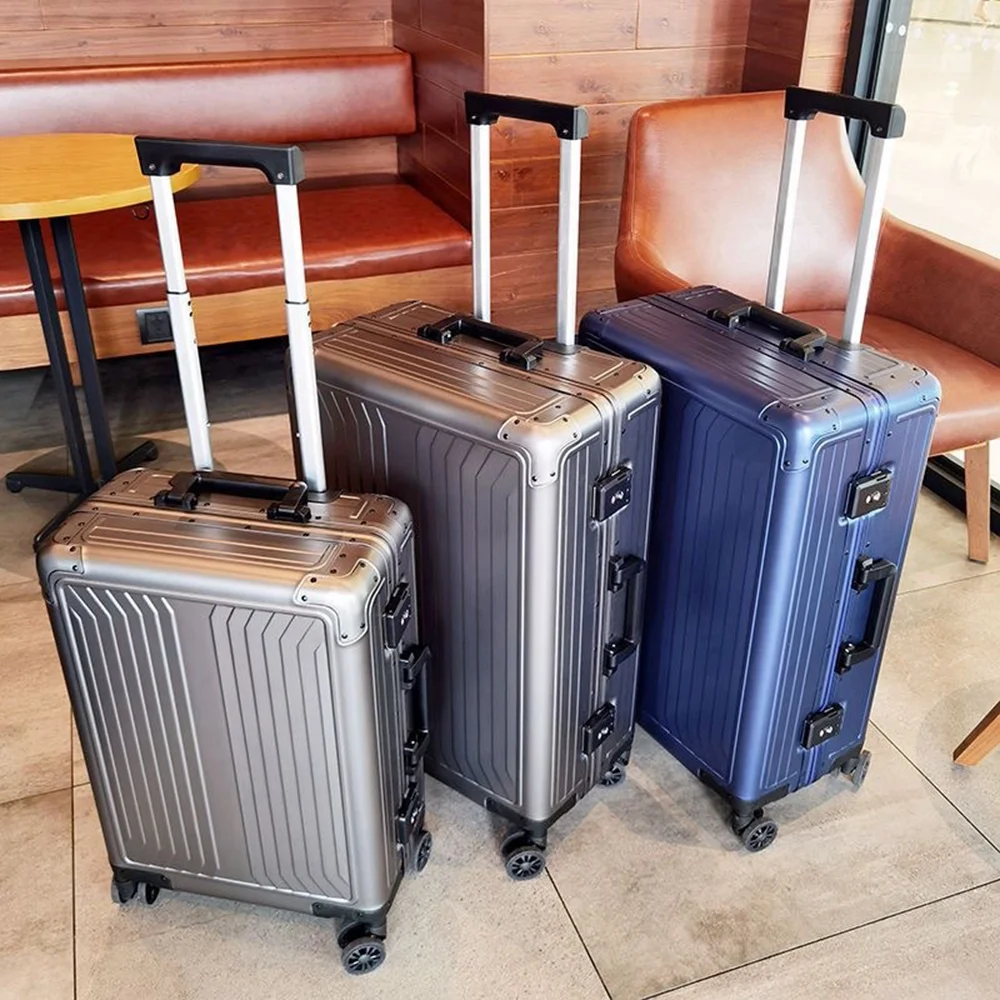 All Aluminum Magnesium Hardshell Carry on Luggage with Wheels, Modern Zipperless Hardshell Checked Luggage with TSA Lock, Airline Approved Metal Suitcase Travel Metal Rolling Luggage