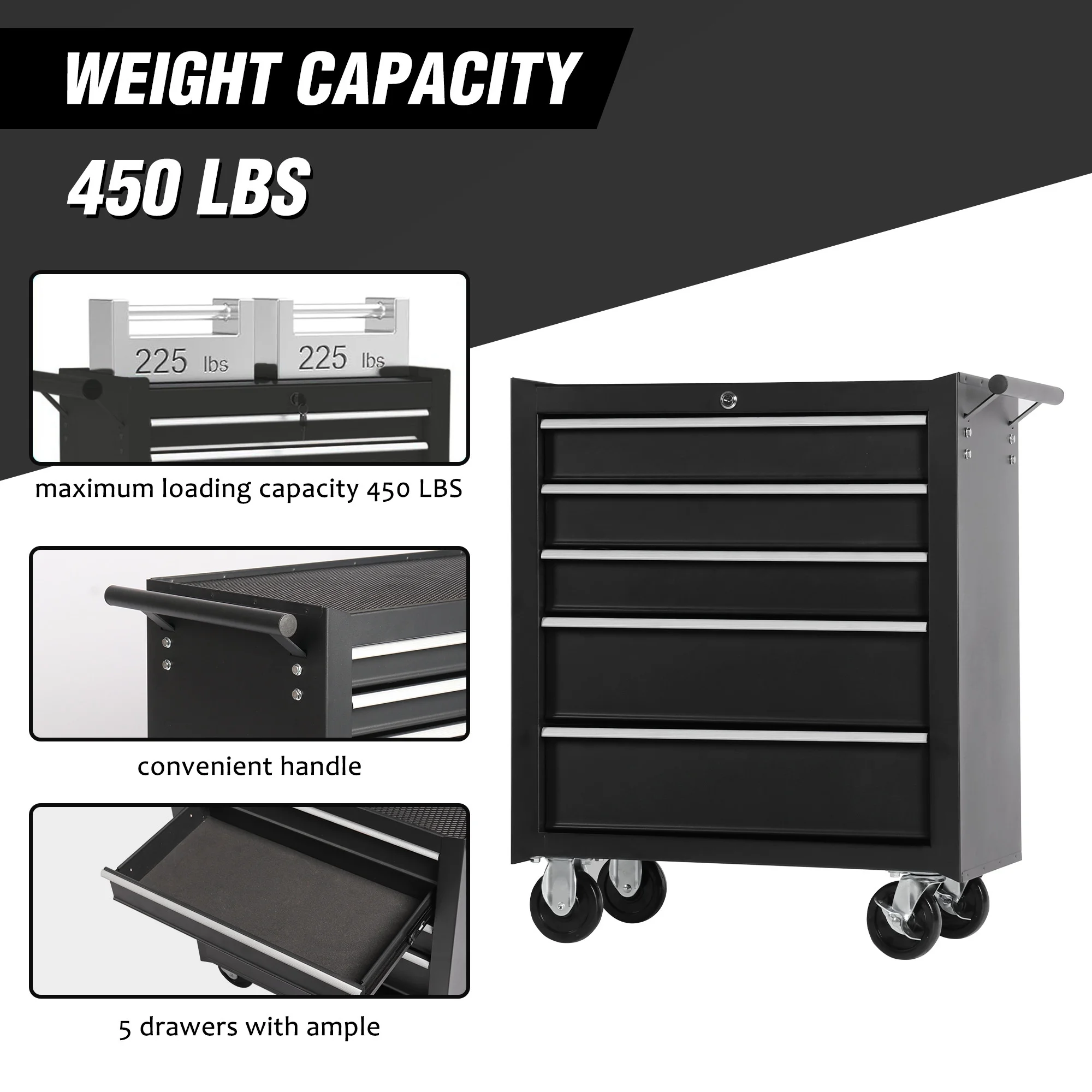 5-Drawer Rolling Tool Chest Tool Storage Cabinet with Wheels Tool Organizer Box - Image 4