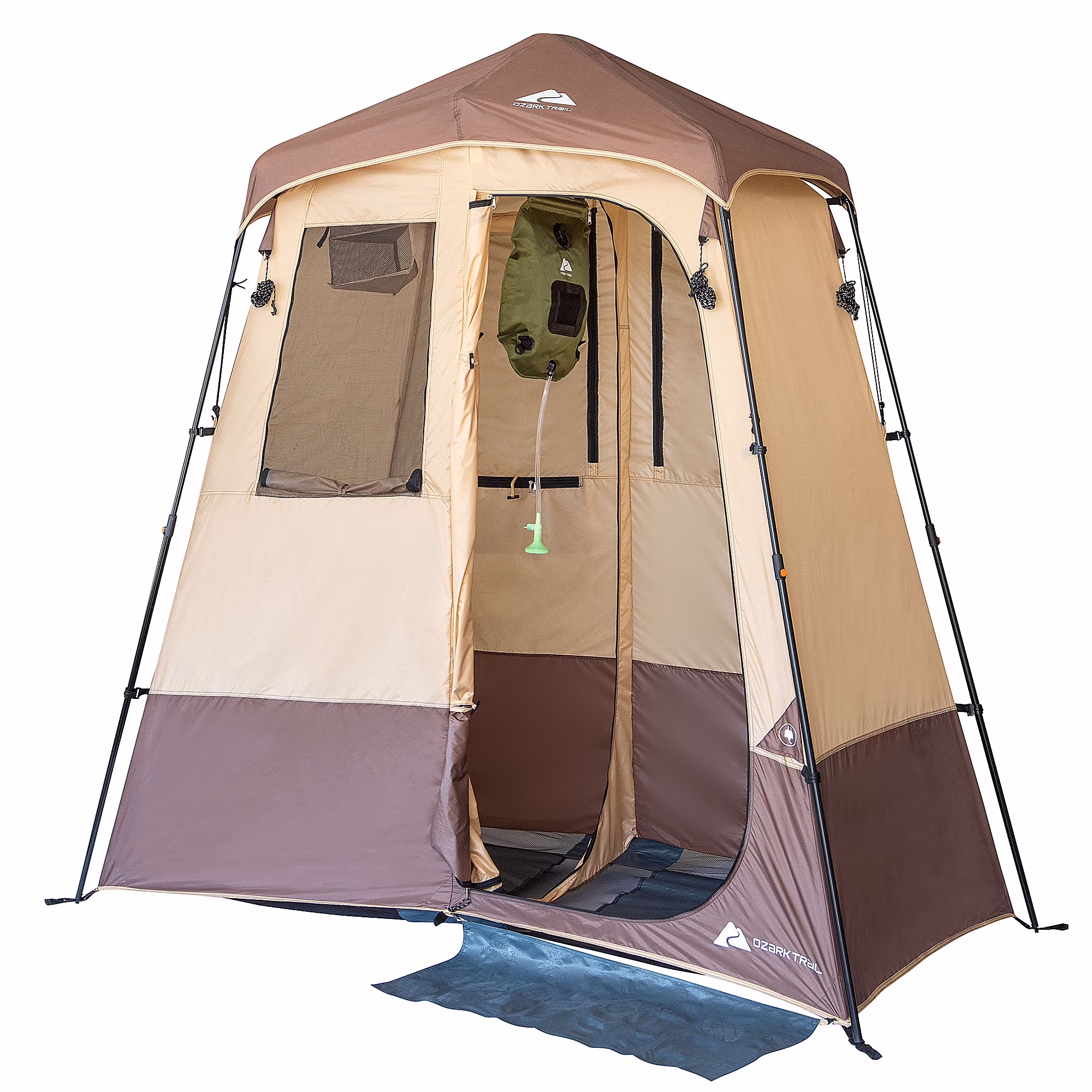 Ozark Trail 2 - Room Shower & Utility Tent Combo Includes 5 - Gallon Water Container, Easy Setup, Maximum Occupancy Is 2. Khaki Colour