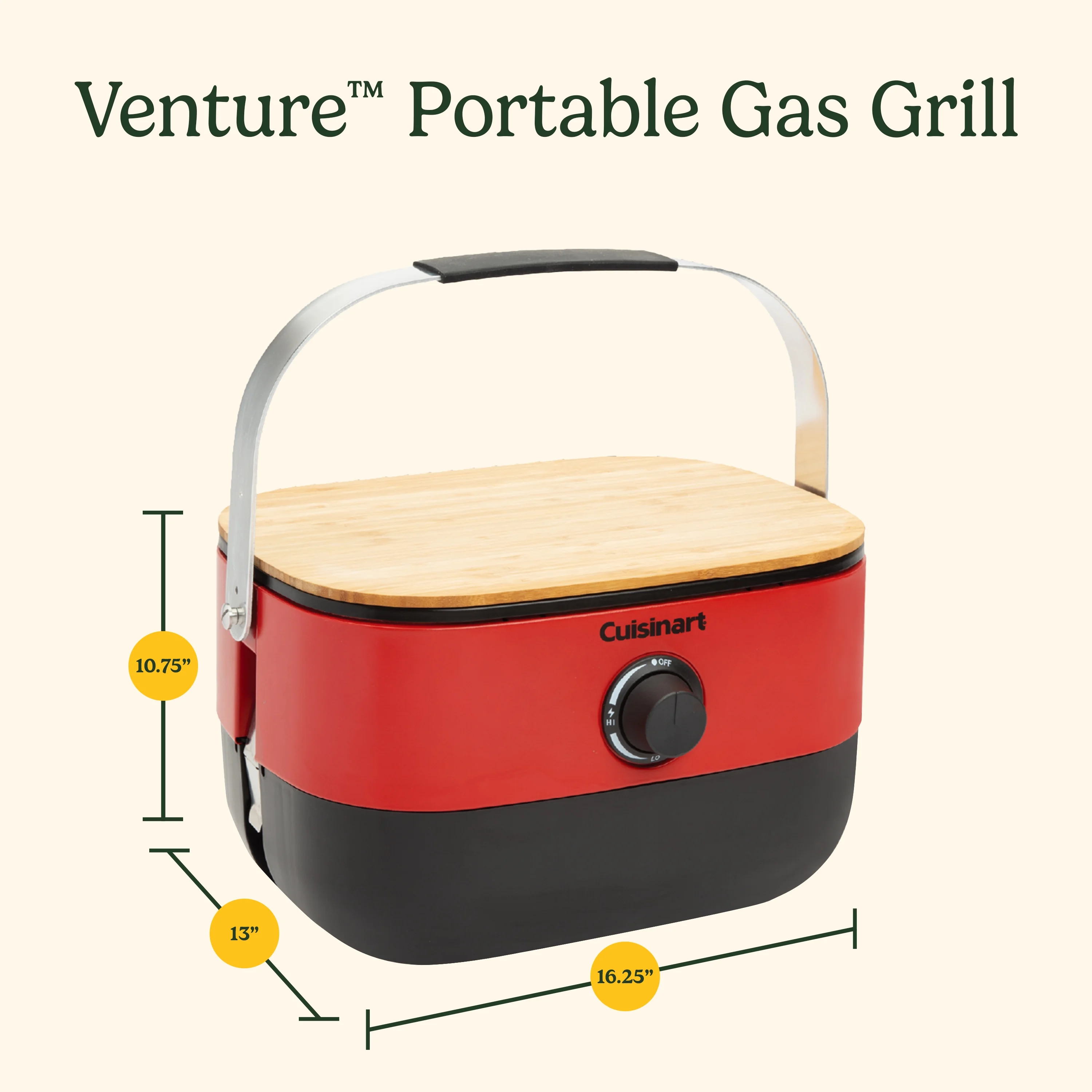 Cuisinart Venture? Portable Gas Grill, Small Camping Grill with Cutting Board and Handle