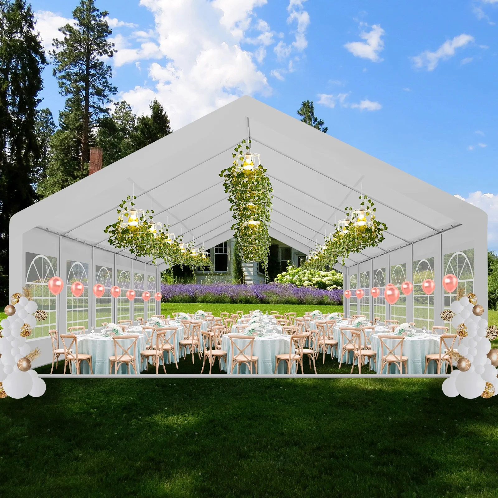20'x 40' Large Heavy Duty Outdoor Canopy Party Tent Carport, Upgraded Wedding Event Shelter Gazebo with 8 Removable Sidewalls, Big Tent for Birthday Party, Outdoor Event, Wedding, White(20 x 40/White(WIth a six-month warranty)) - Image 7