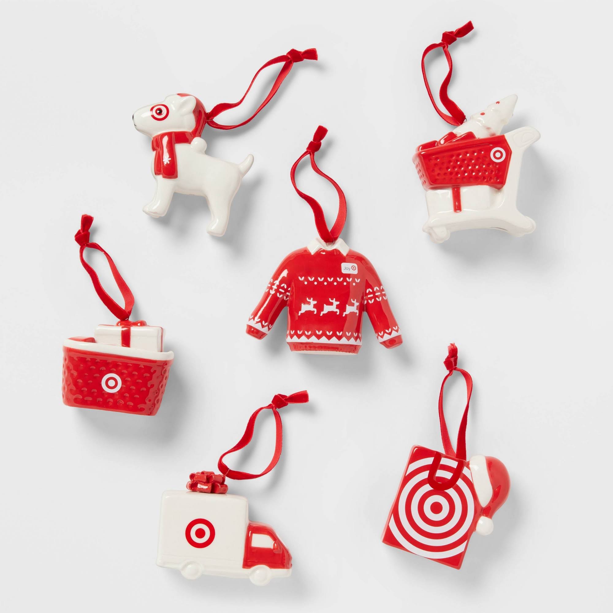 Ceramic Target Christmas Tree Ornament Set 6pc Red/White - Wondershop