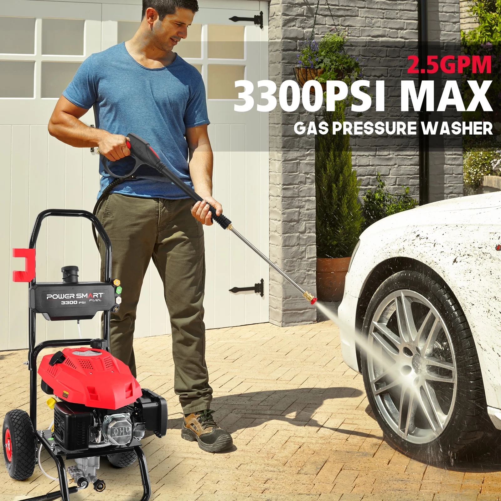 3300PSI Gas Pressure Washer, 2.5GPM, 201cc Gas Power Washer, 5 Nozzle Soap Tank, for Cars/ Home/ Work Site - Image 3