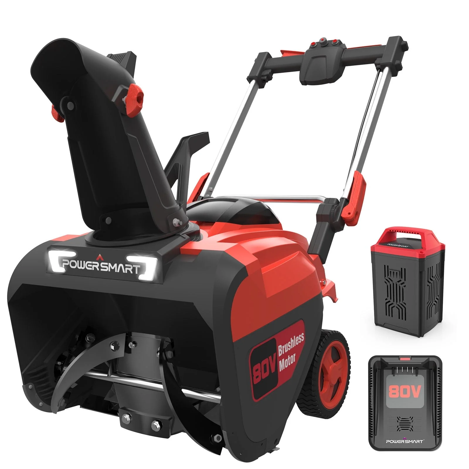 PowerSmart 21" 80V Cordless Snow Blower, 6 0Ah Battery Powered Snow Thrower, DB2801RW 3P1