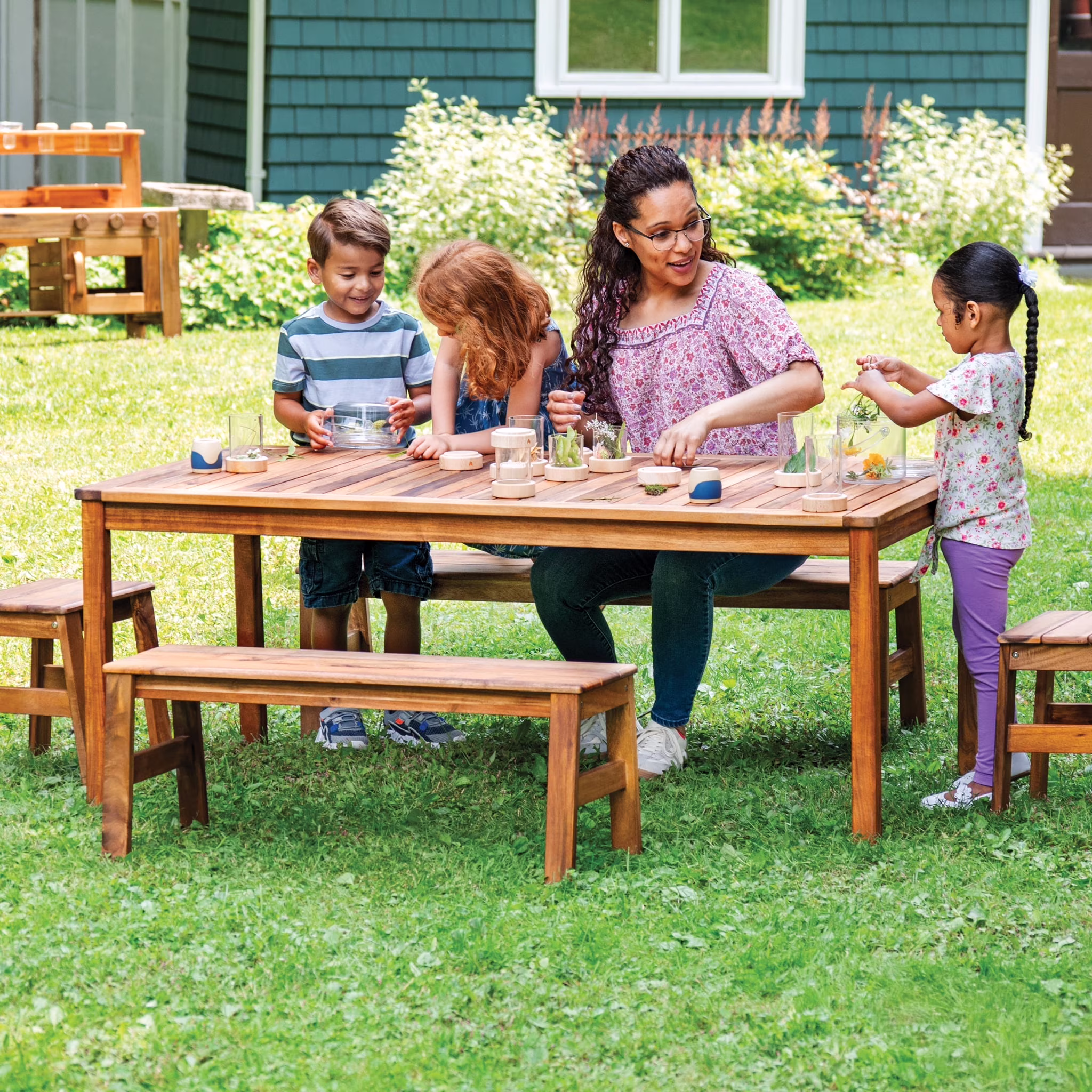 Guidecraft Acadia Kids Outdoor Long Table - Acacia Wood Activity Table for Kids, Seats 8 Children | Kids Picnic Table for Backyard & Outdoor Classrooms